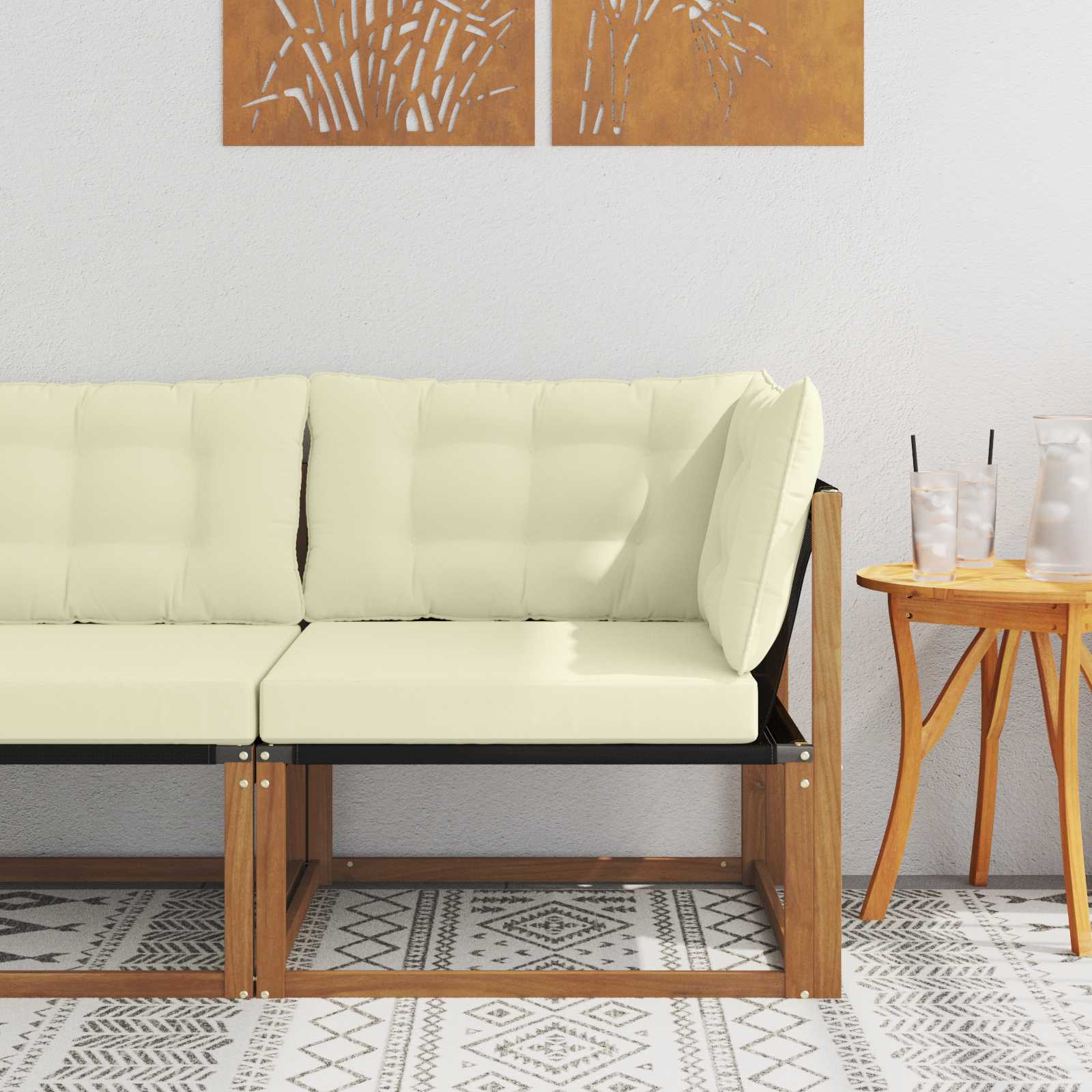 Outdoor Ecksofa Massives Akazienholz und Textilene Natur