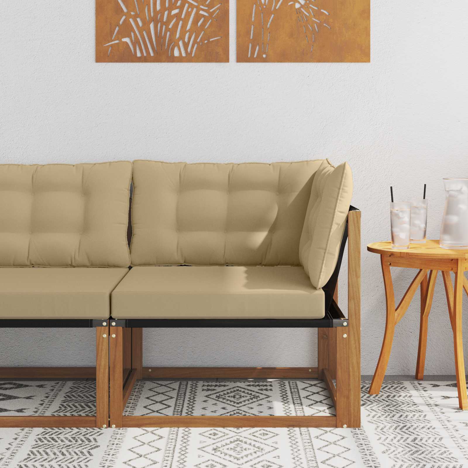 Outdoor Ecksofa Massives Akazienholz und Textilene Natur