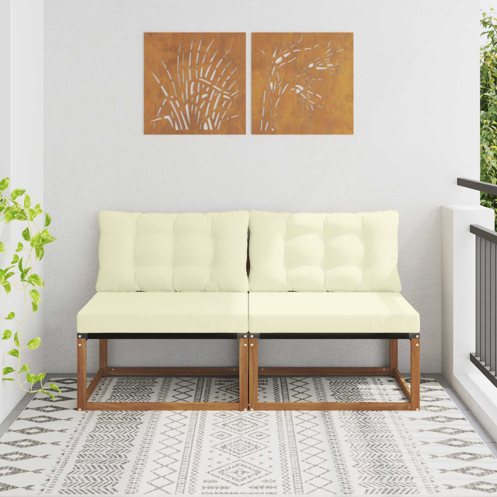 2 Stück Outdoor Mittelsofa Massives Akazienholz und Textilene