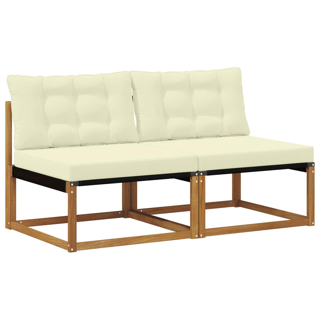 2 Stück Outdoor Mittelsofa Massives Akazienholz und Textilene