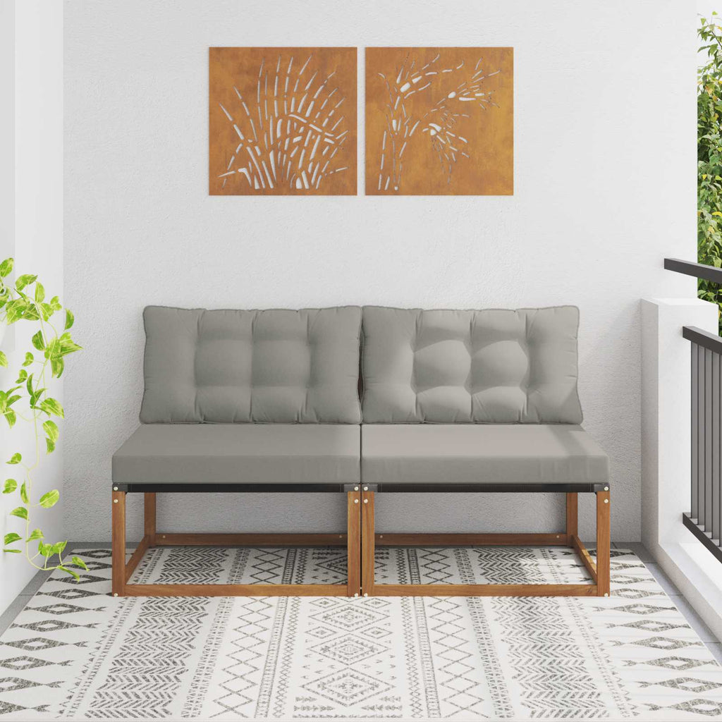 2 Stück Outdoor Mittelsofa Massives Akazienholz und Textilene