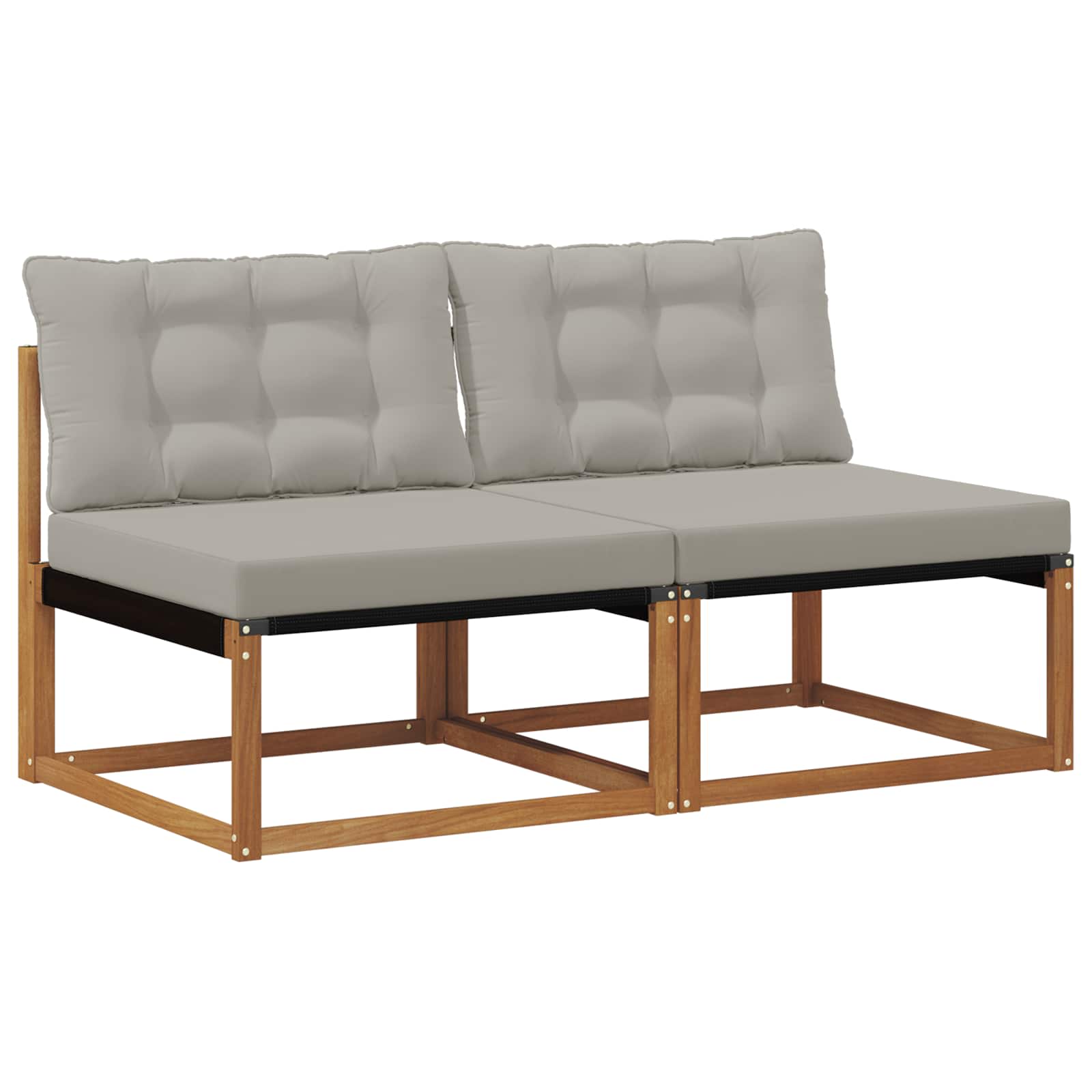 2 Stück Outdoor Mittelsofa Massives Akazienholz und Textilene