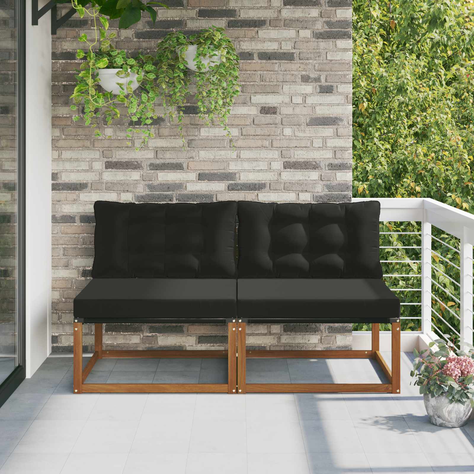 2 Stück Outdoor Mittelsofa Massives Akazienholz und Textilene