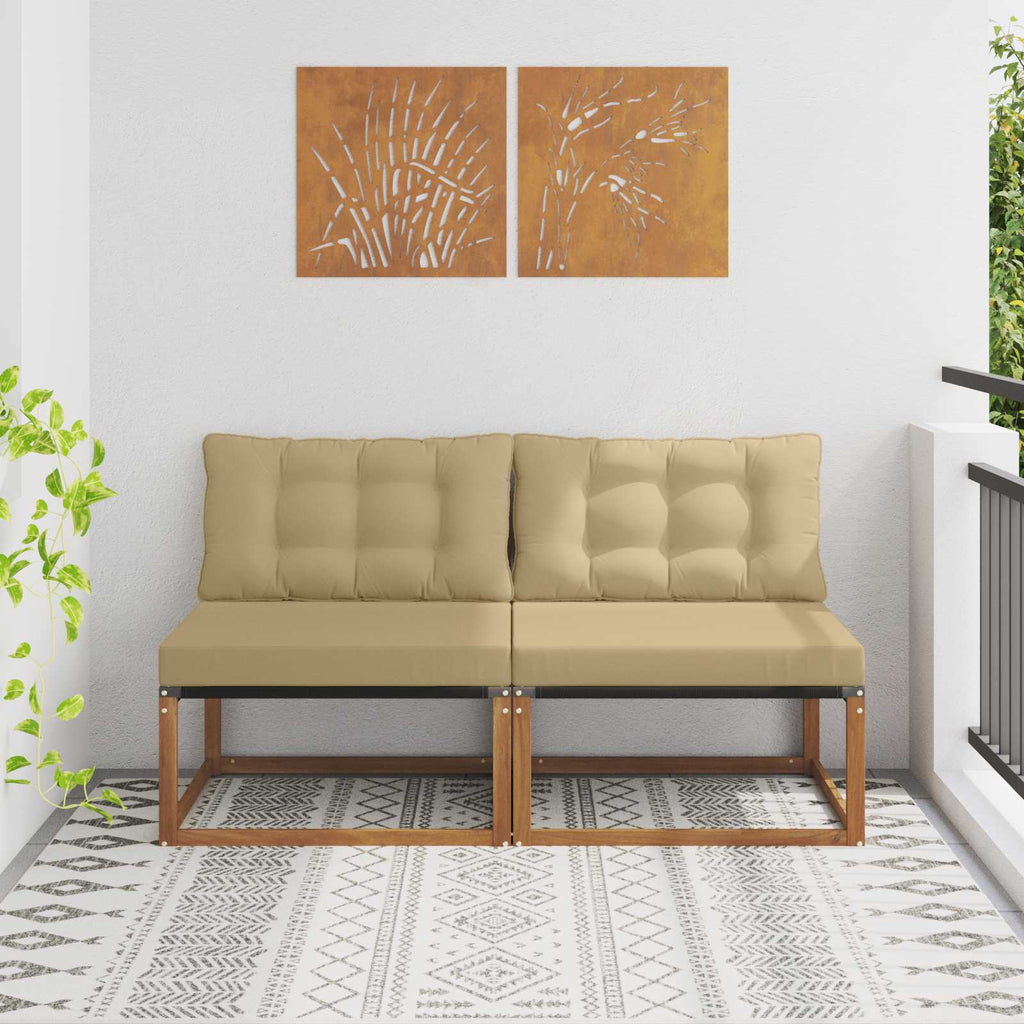 2 Stück Outdoor Mittelsofa Massives Akazienholz und Textilene