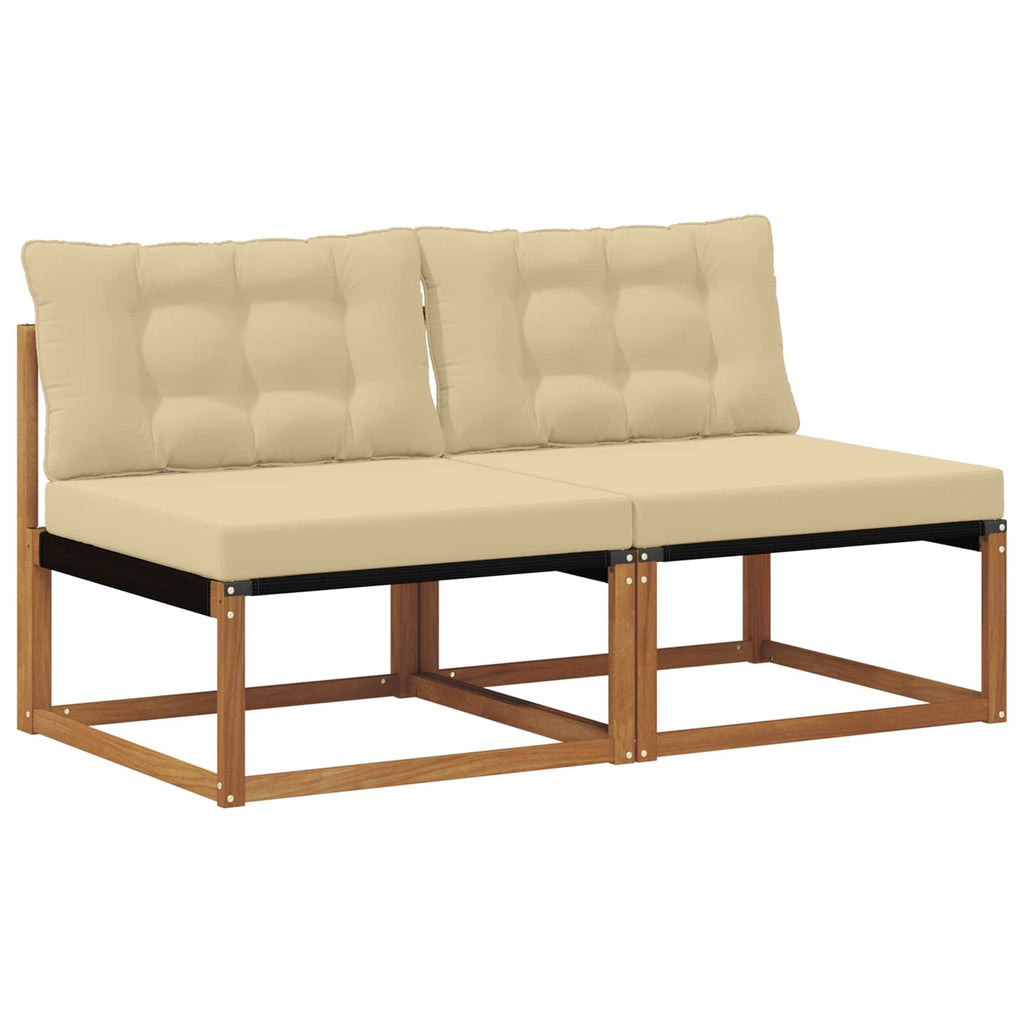 2 Stück Outdoor Mittelsofa Massives Akazienholz und Textilene