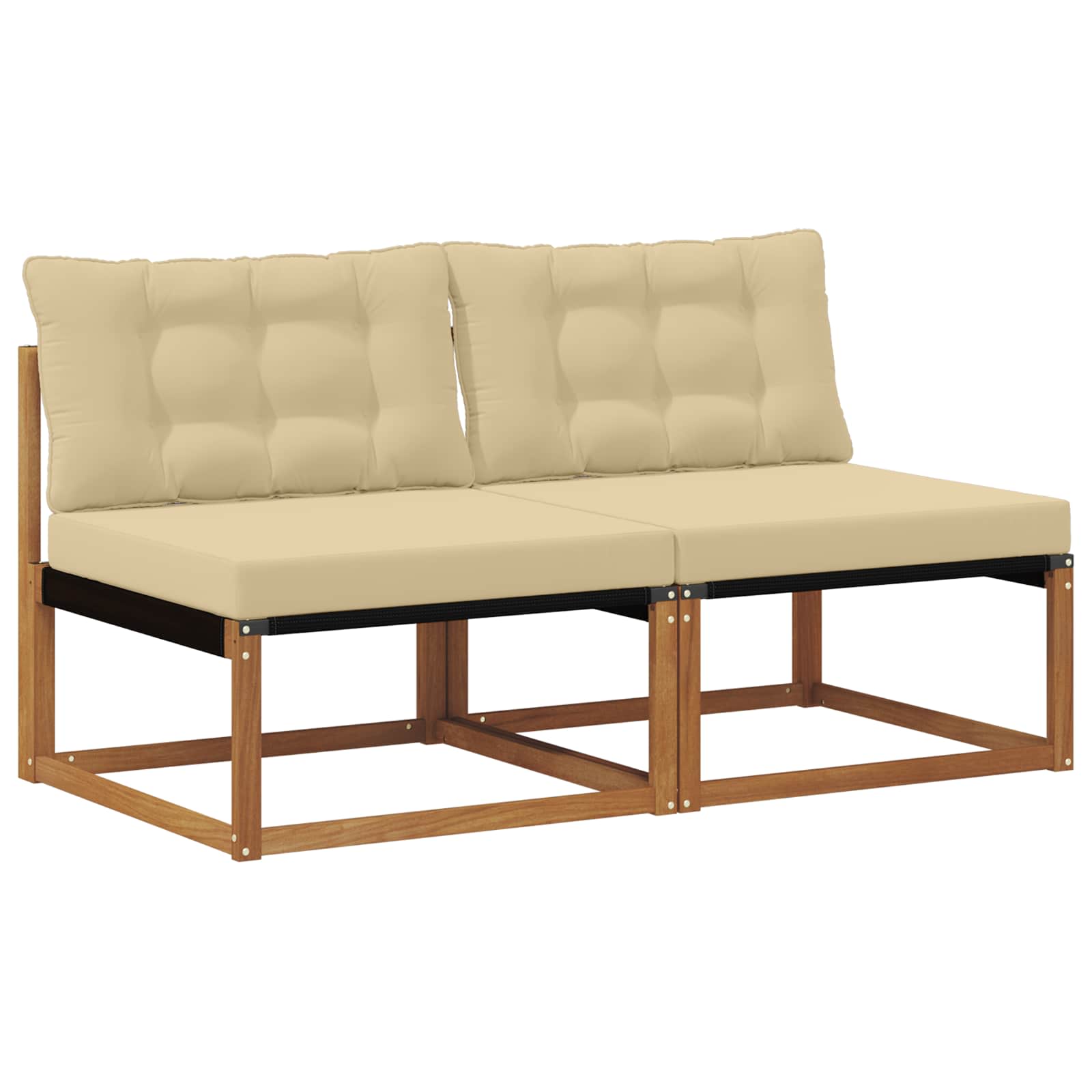 2 Stück Outdoor Mittelsofa Massives Akazienholz und Textilene
