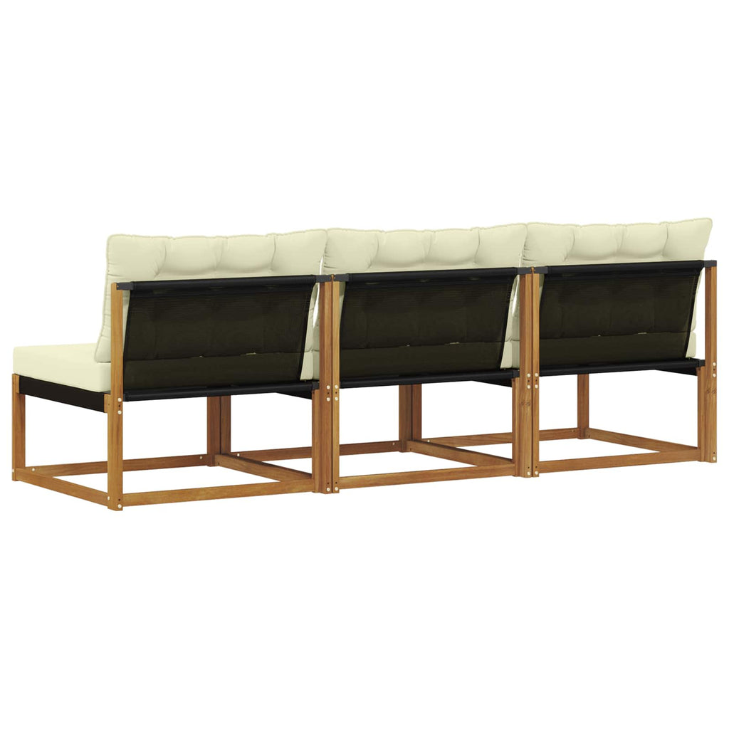 3 Stück Outdoor Mittelsofa Massives Akazienholz und Textilene