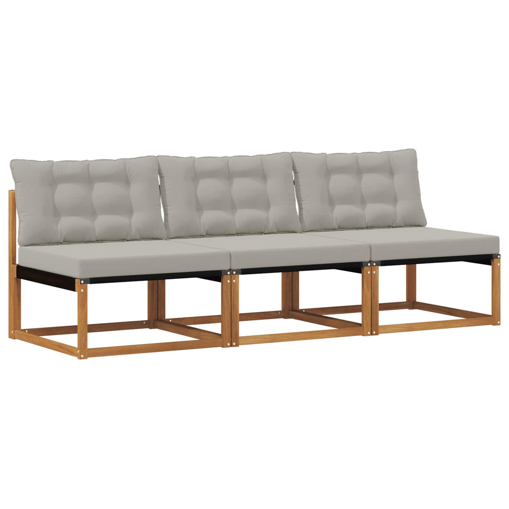 3 Stück Outdoor Mittelsofa Massives Akazienholz und Textilene