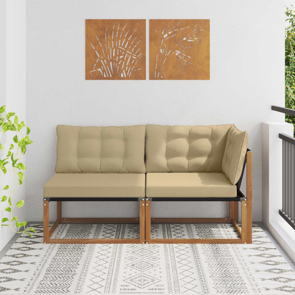 Outdoor Mittel- und Ecksofa mit Kissen 7 Stück Natur