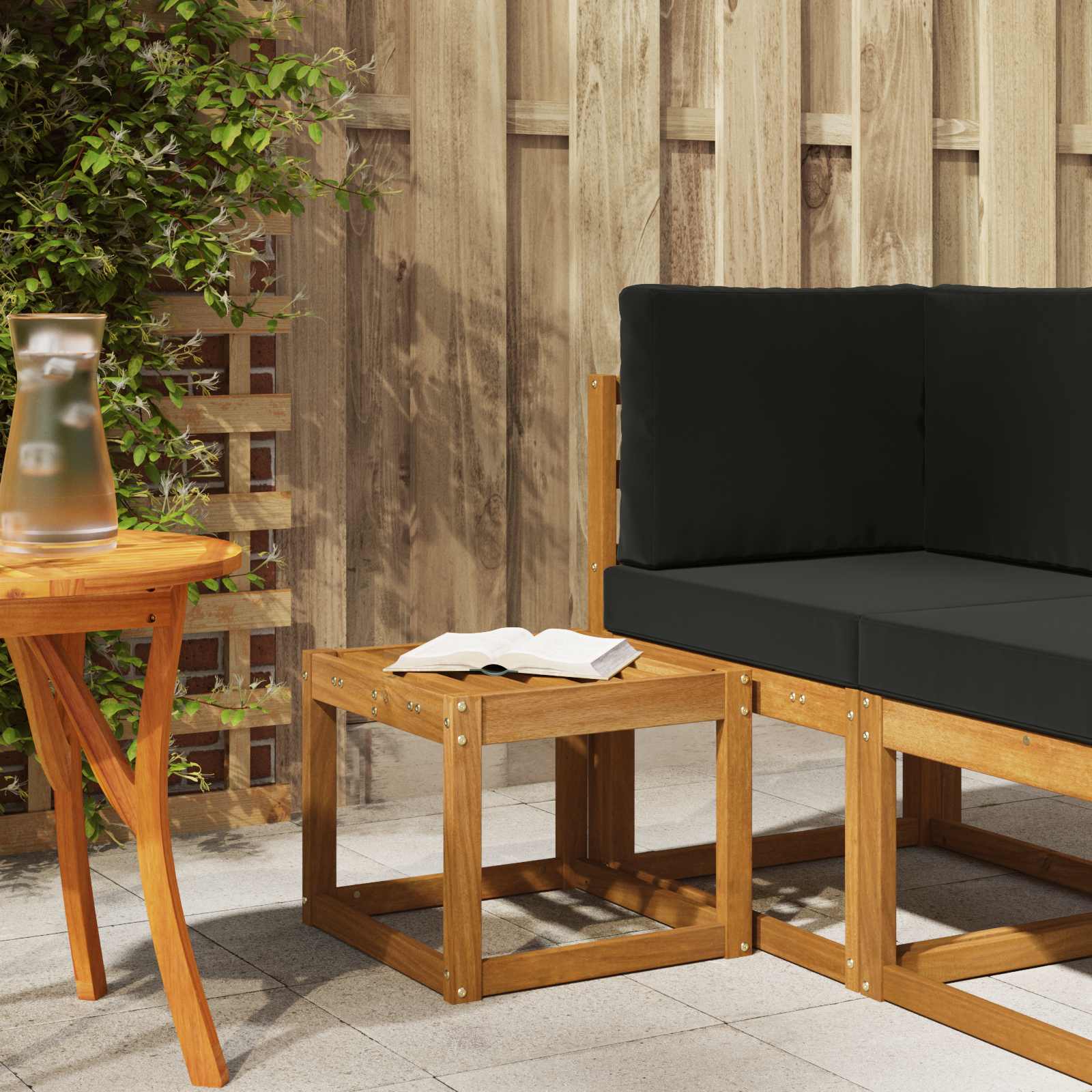 Hocker Bank Natur 43 x 43 x 37 cm Massivholz Akazie