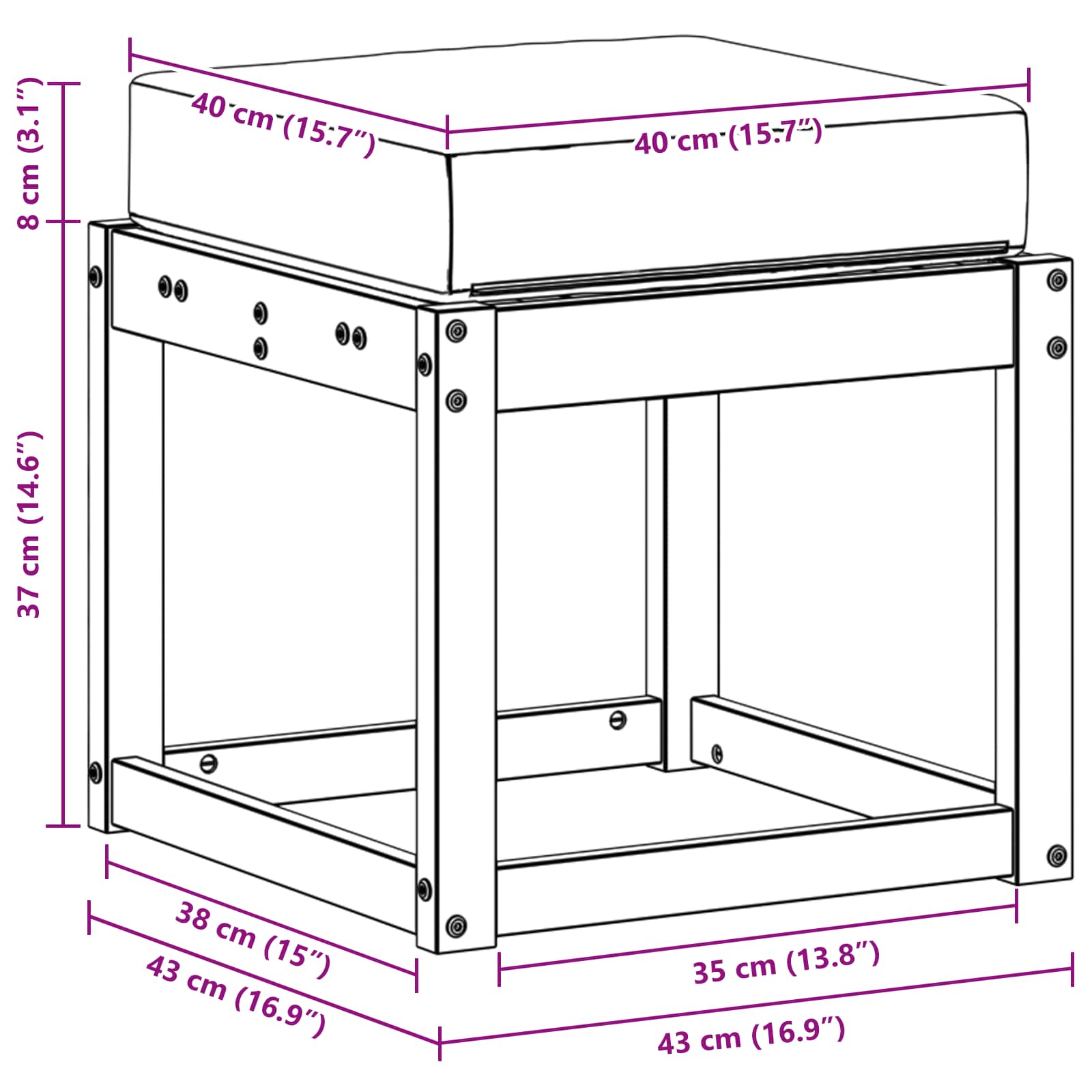 Outdoor Hocker Bank Massivholz Akazie Natur