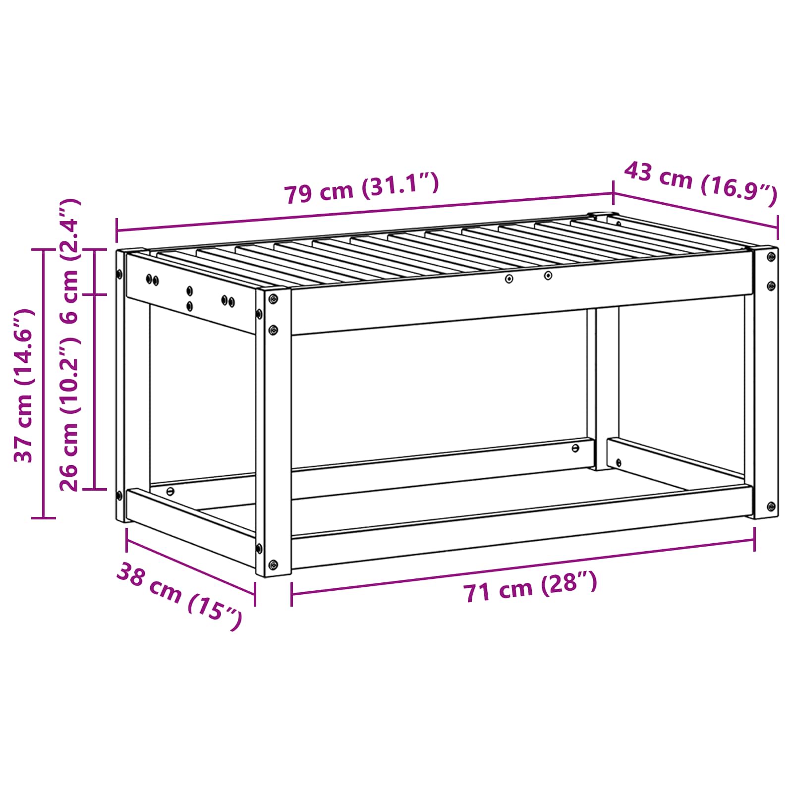 Outdoor Hocker Bank Natur 79 x 43 x 37 cm Massivholz Akazie