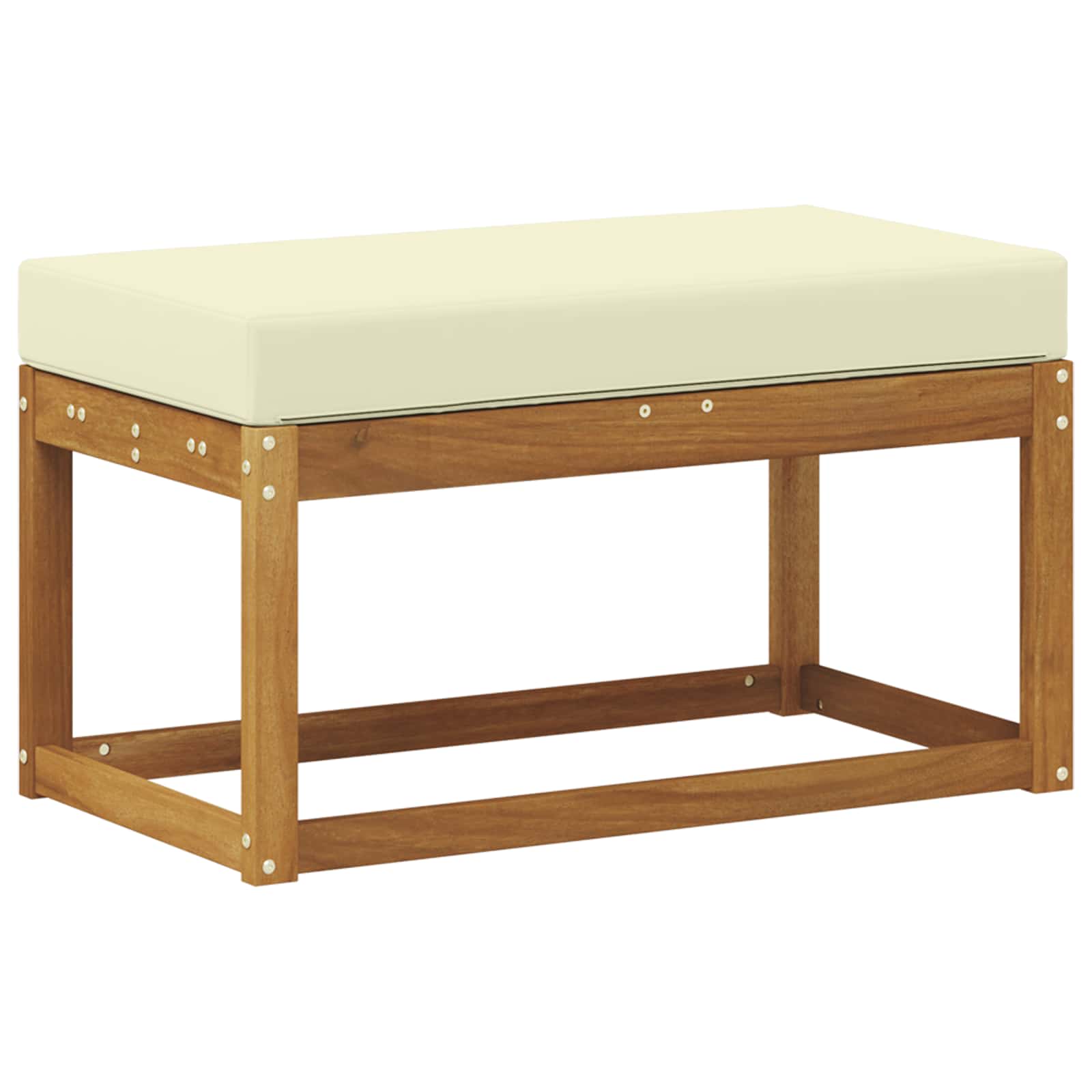 Outdoor Hockerbank mit Kissen Natur und Creme 79 x 43 x 37 cm