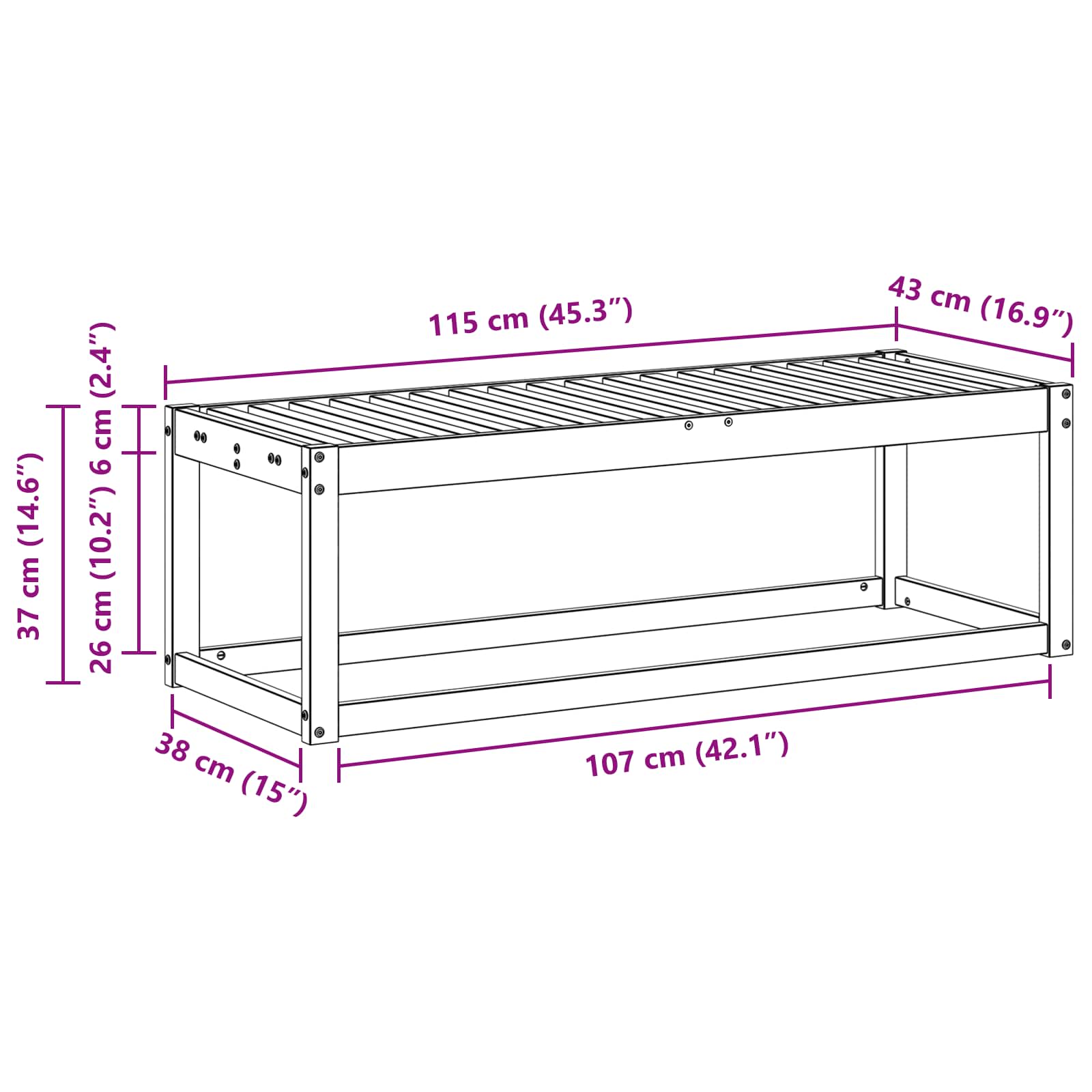 Outdoor Hocker Bank Natur 115 x 43 x 37 cm Massivholz Akazie