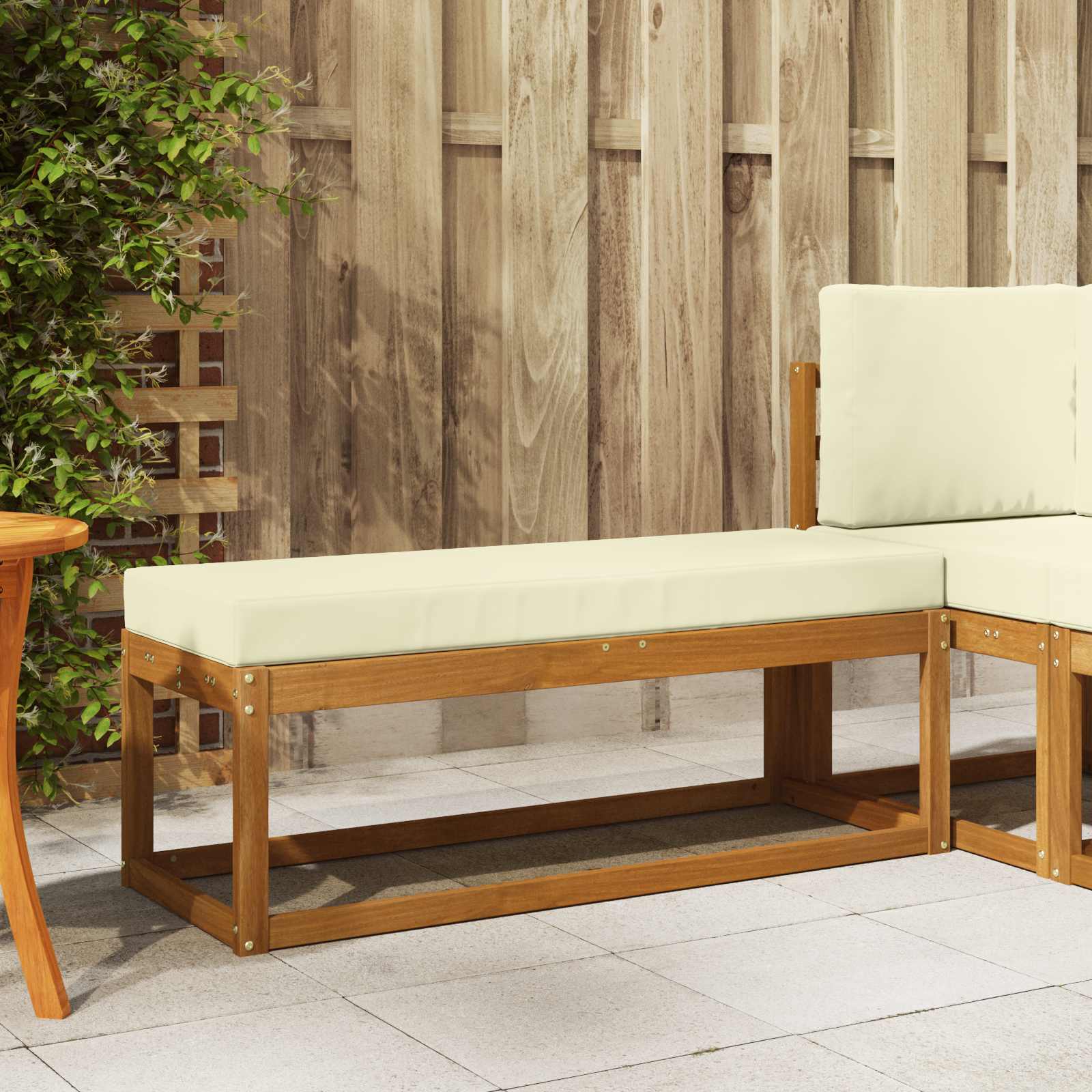 Outdoor Hockerbank mit Kissen Natur und Creme 115 x 43 x 45 cm