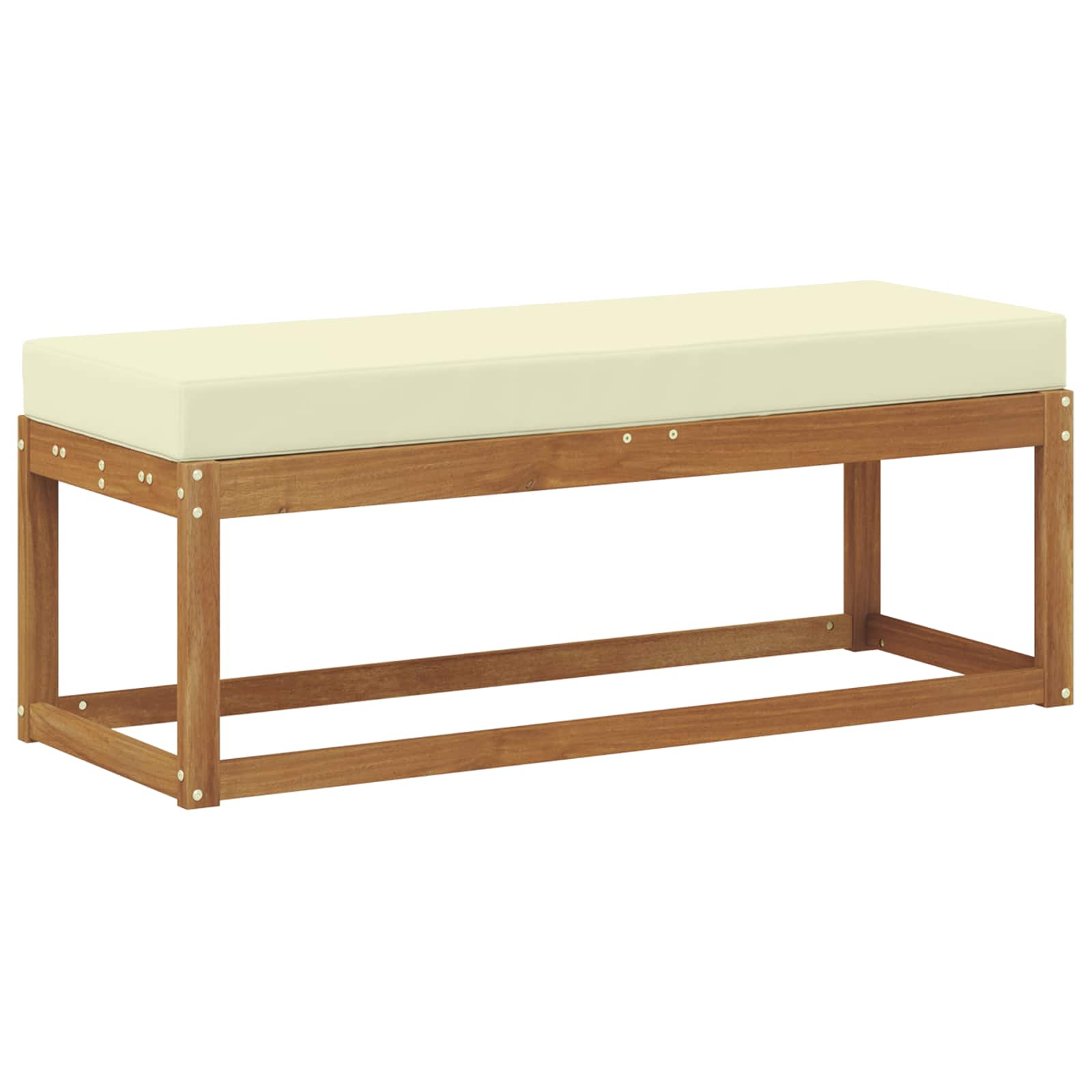 Outdoor Hockerbank mit Kissen Natur und Creme 115 x 43 x 45 cm