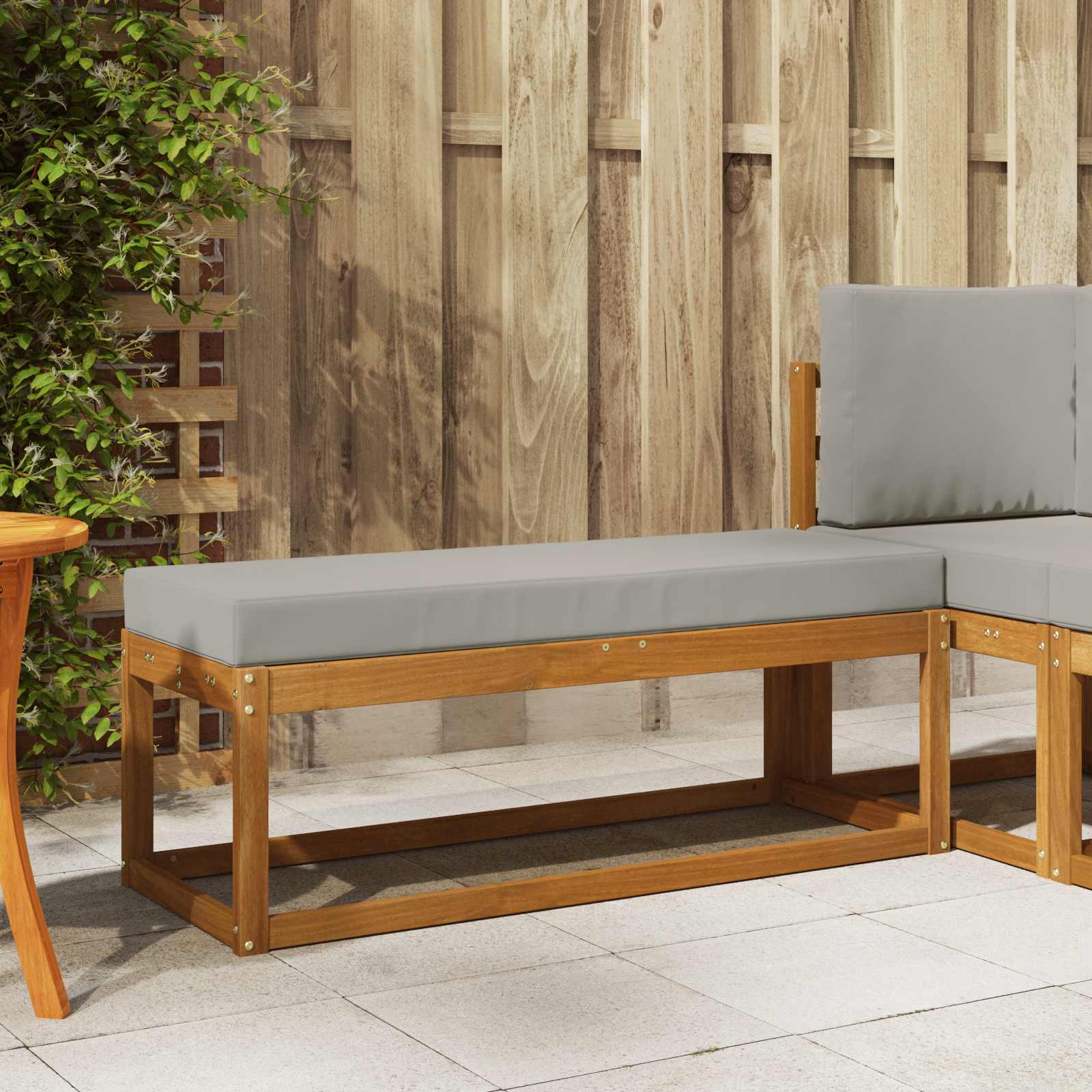 Hocker Bank mit Kissen Natürlich und Hellgrau 115 x 43 x 37 cm