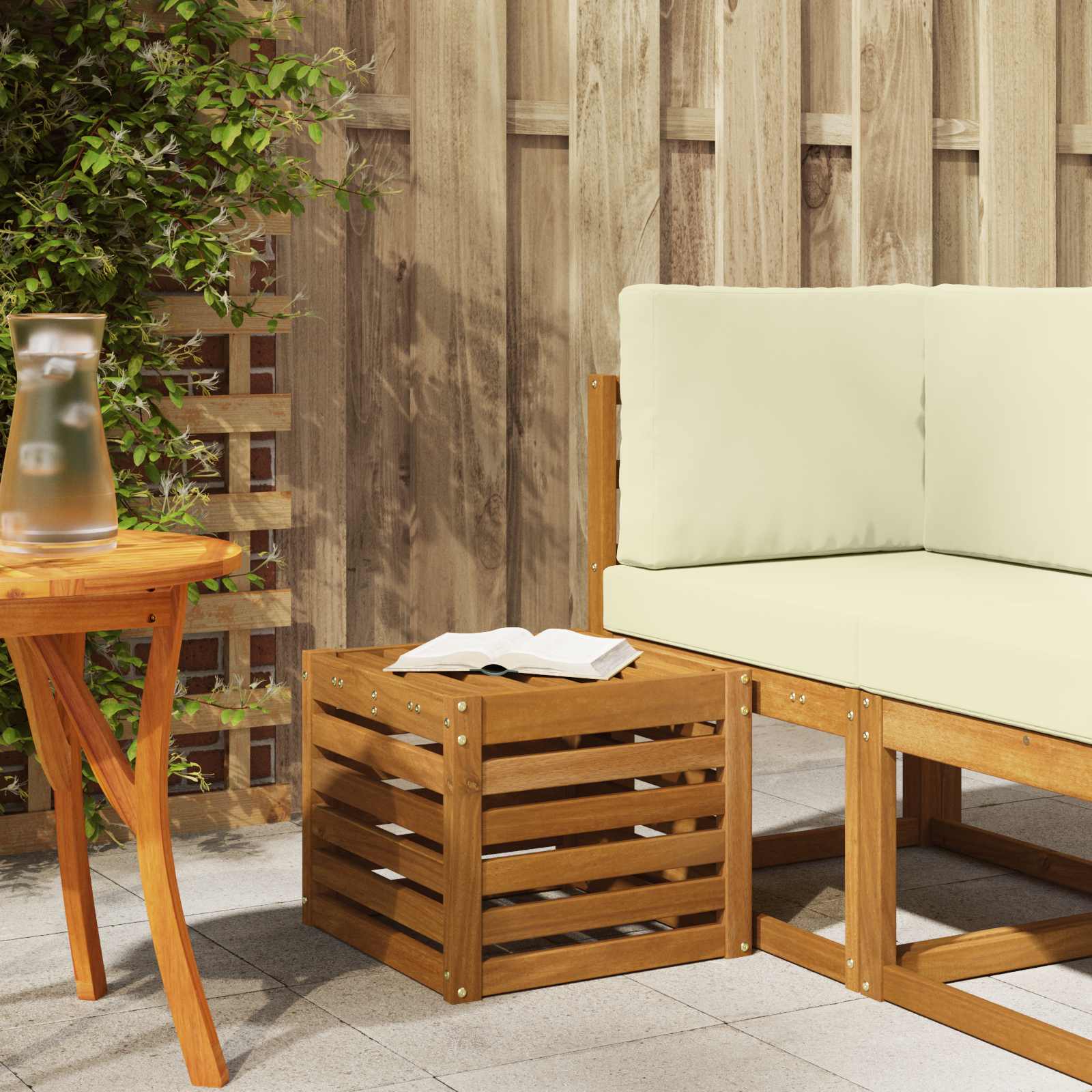 Outdoor Hocker Bank Natur 43 x 43 x 37 cm Massivholz Akazie