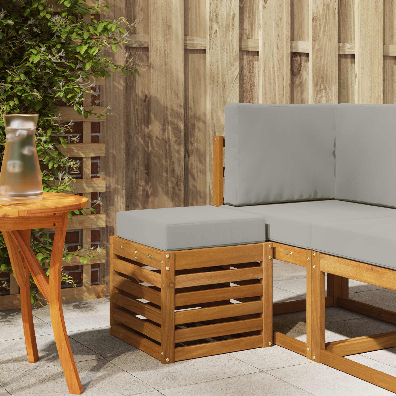 Outdoor Hocker Bank Massivholz Akazie Natur