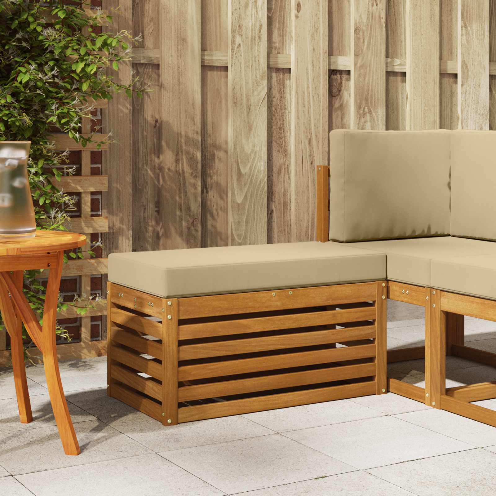 Outdoor Hocker Bank Massivholz Akazie Natur