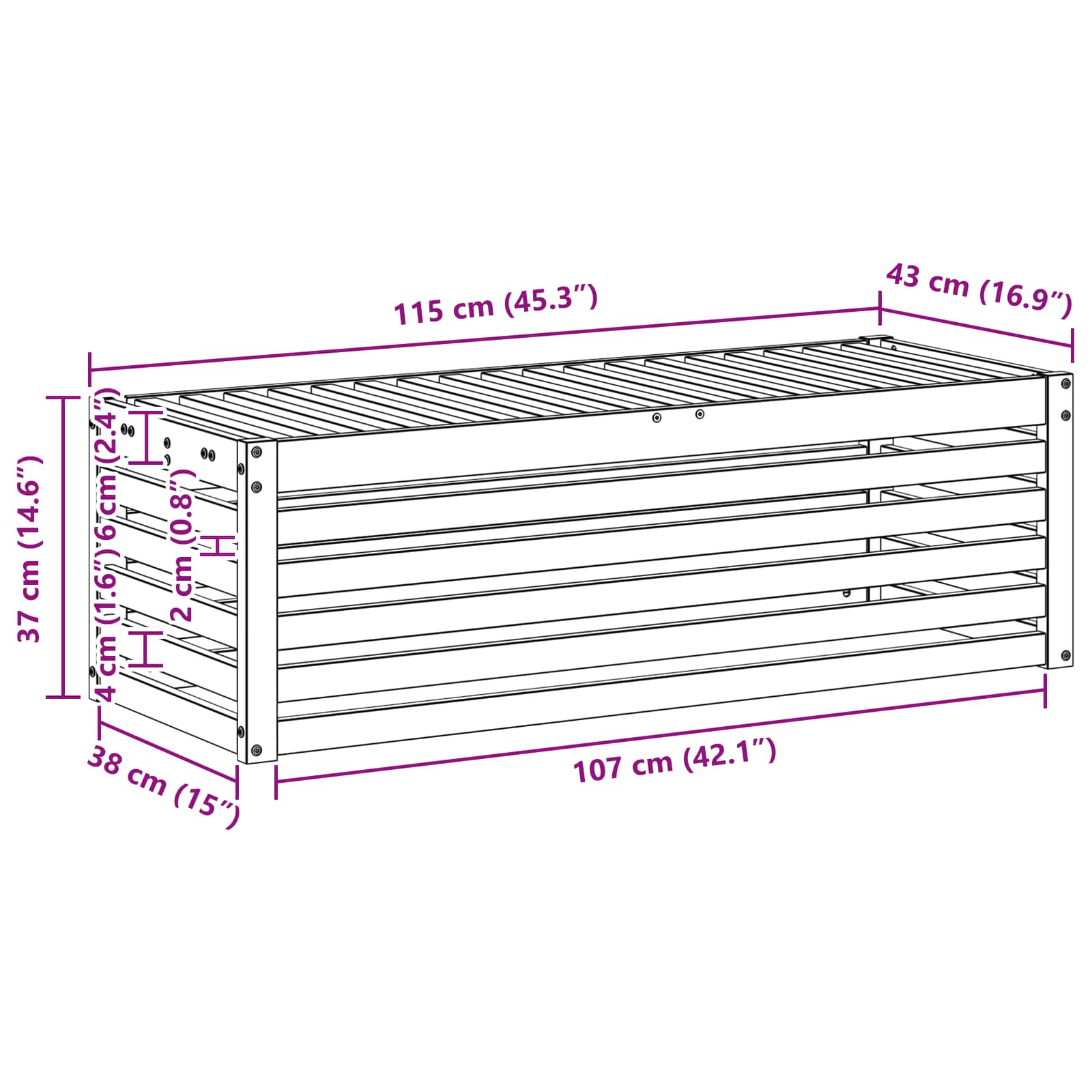 Outdoor Hocker Bank Natur 115 x 43 x 37 cm Massivholz Akazie
