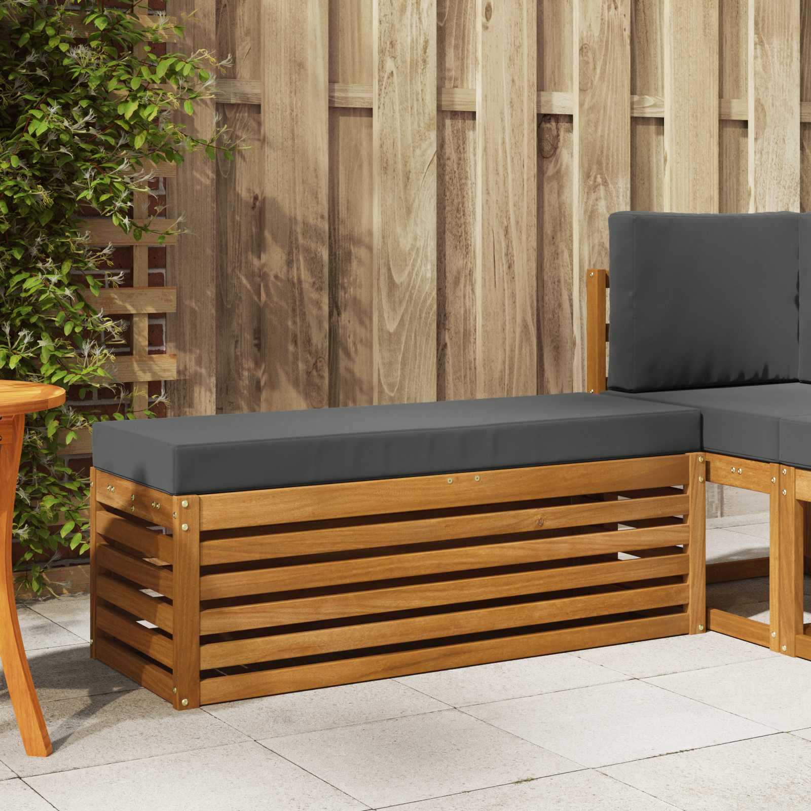 Hocker Bank mit Kissen Natur und Anthrazit 115 x 43 x 37 cm