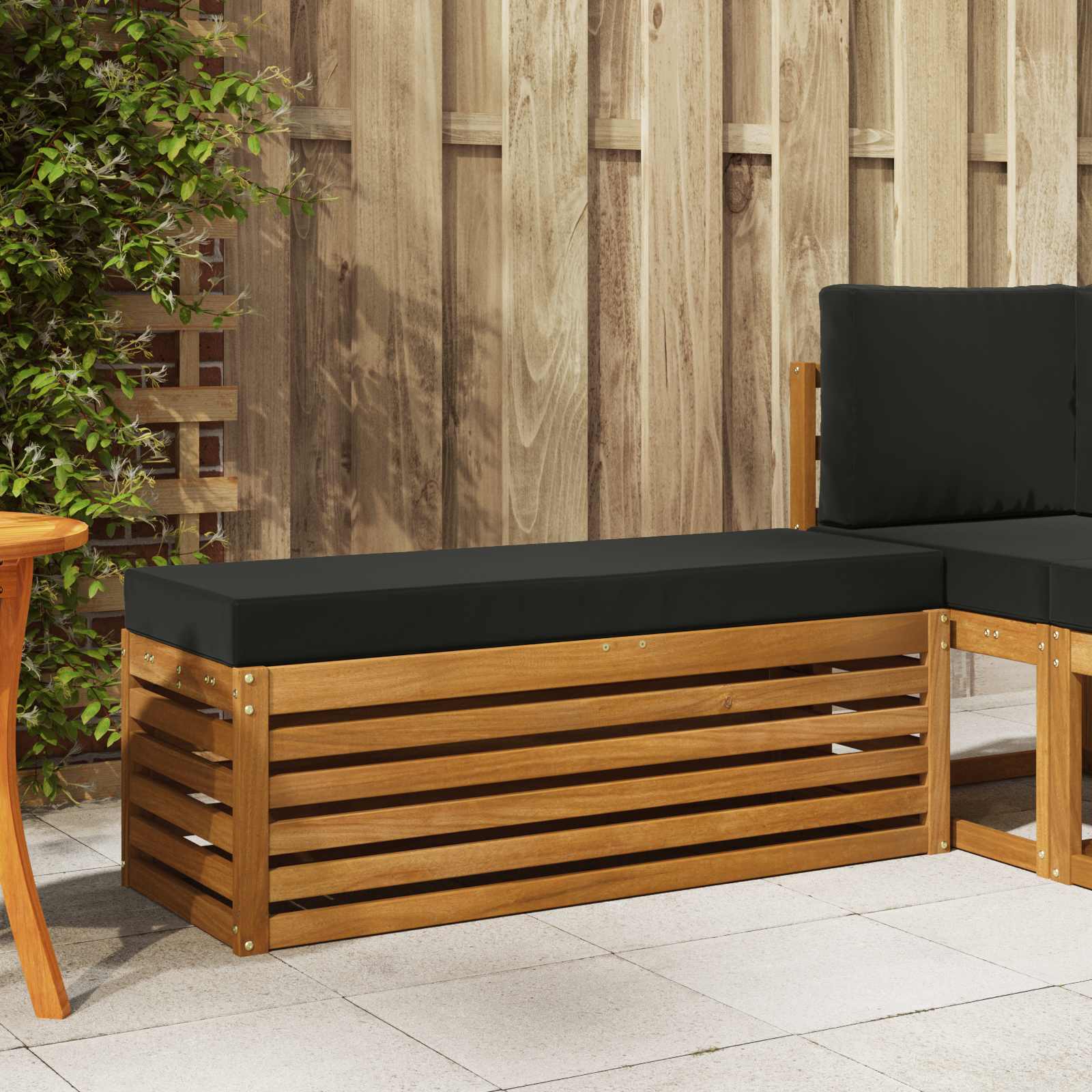 Outdoor Hocker Bank Massivholz Akazie Natur