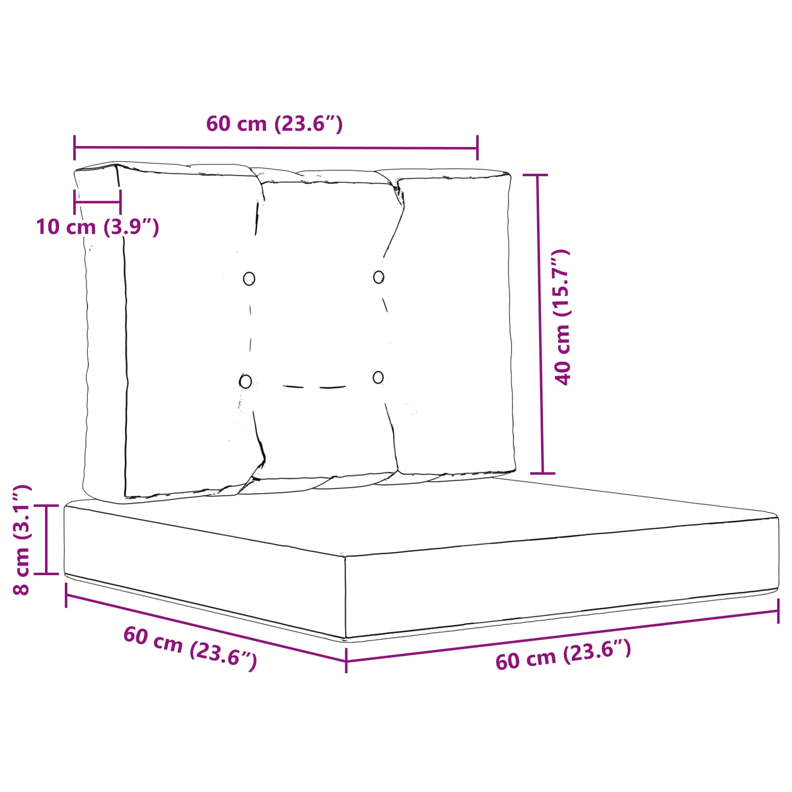 Sofakissen für draußen 2 pcs Beige Polyester