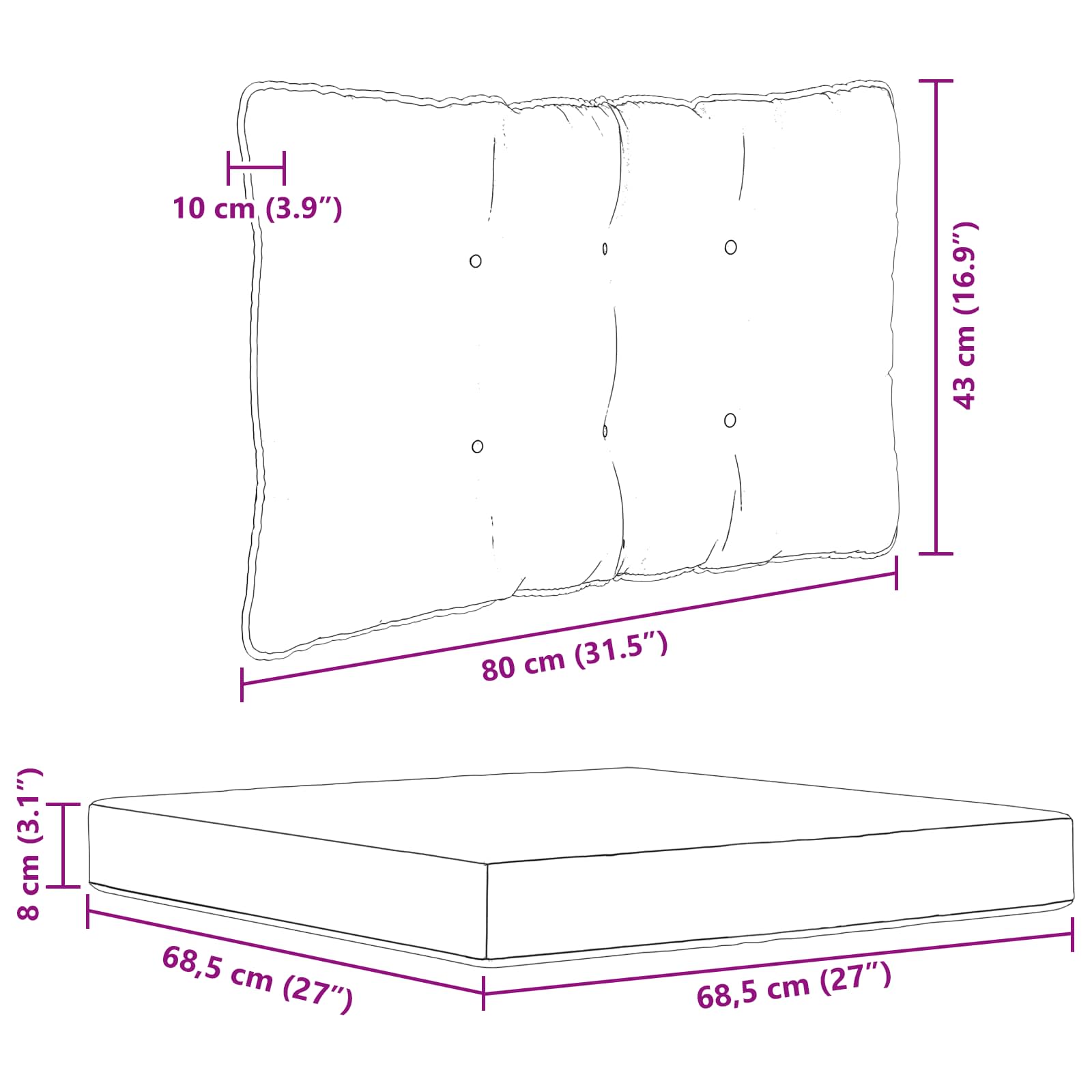 Sofakissen für draußen 3 pcs Creme Polyester