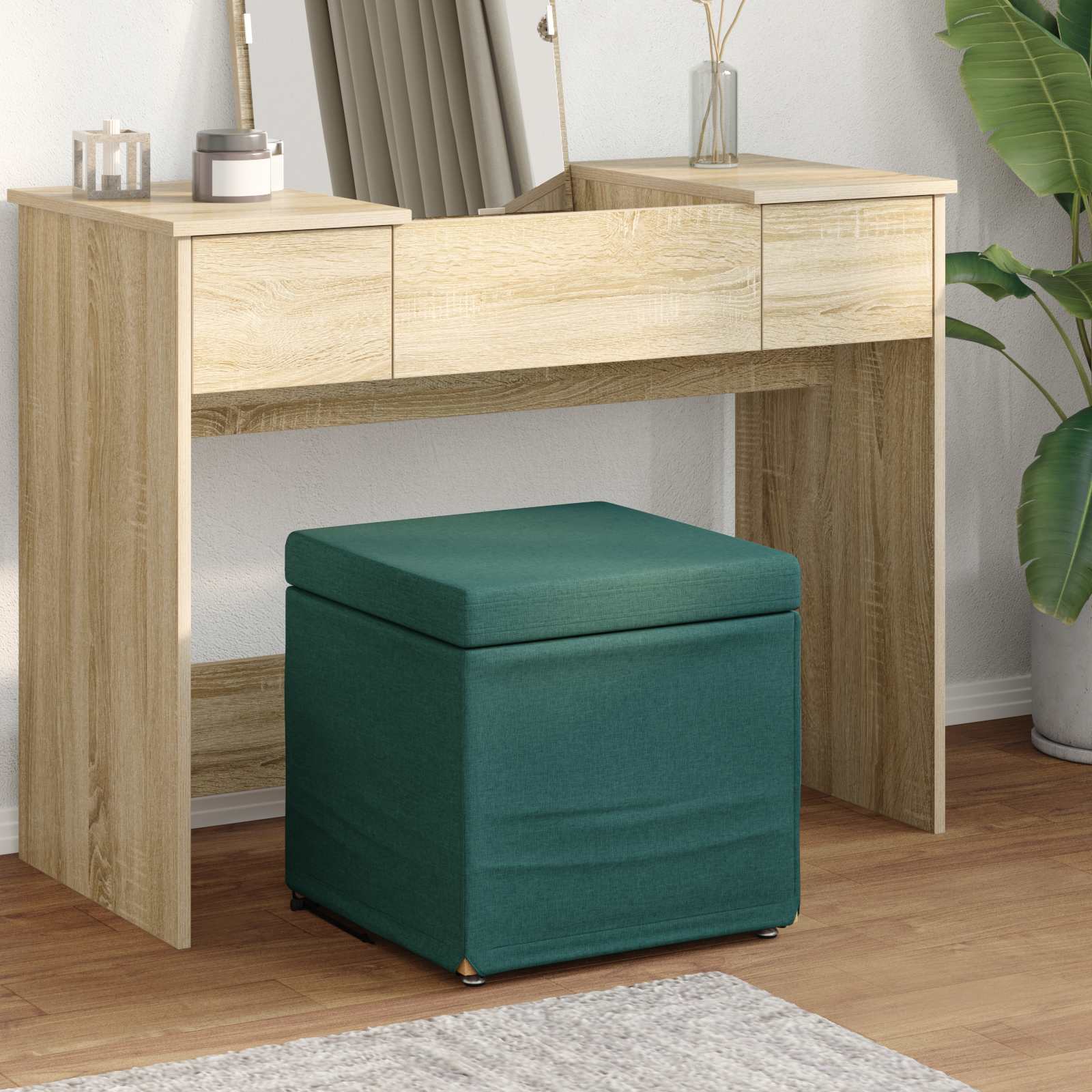 Hocker Dunkelgrün 41 x 41 x 40 cm Stoff und Pressholz