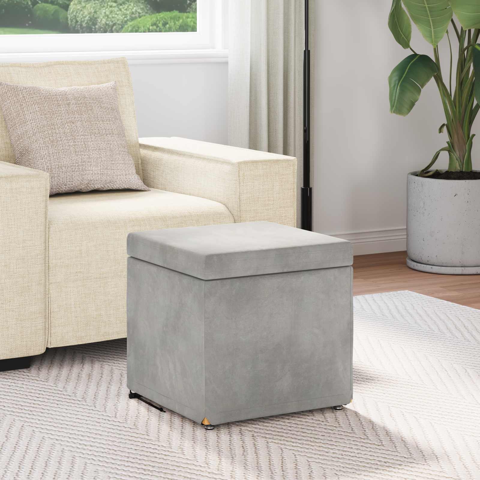Hocker Hellgrau 41 x 41 x 40 cm Samt und Engineering Holz