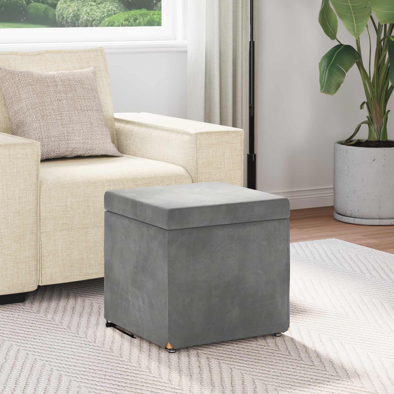 Hocker Dunkelgrau 41 x 41 x 40 cm Samt und Engineering Holz