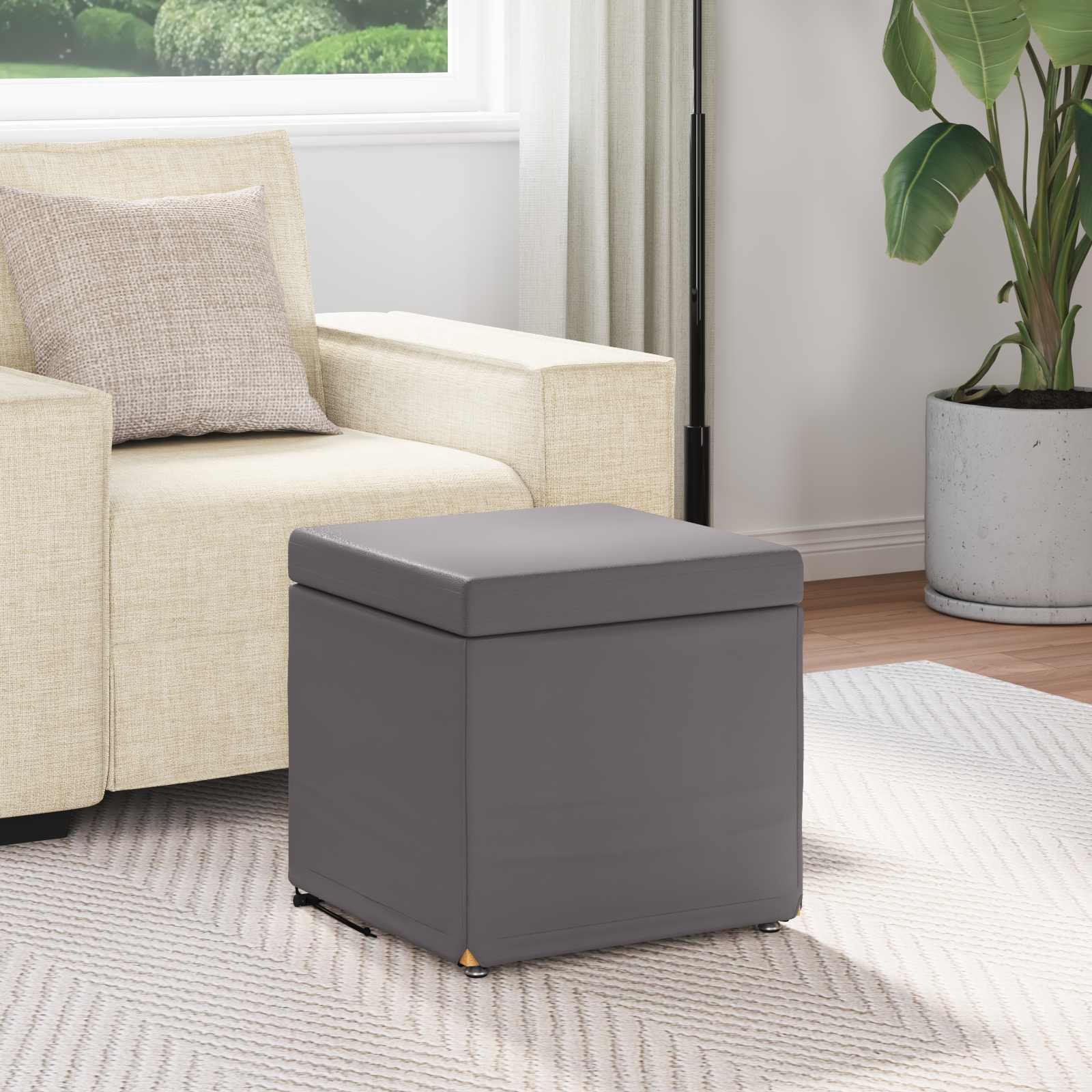 Hocker Grau 41 x 41 x 40 cm Kunstleder und Engineering Holz