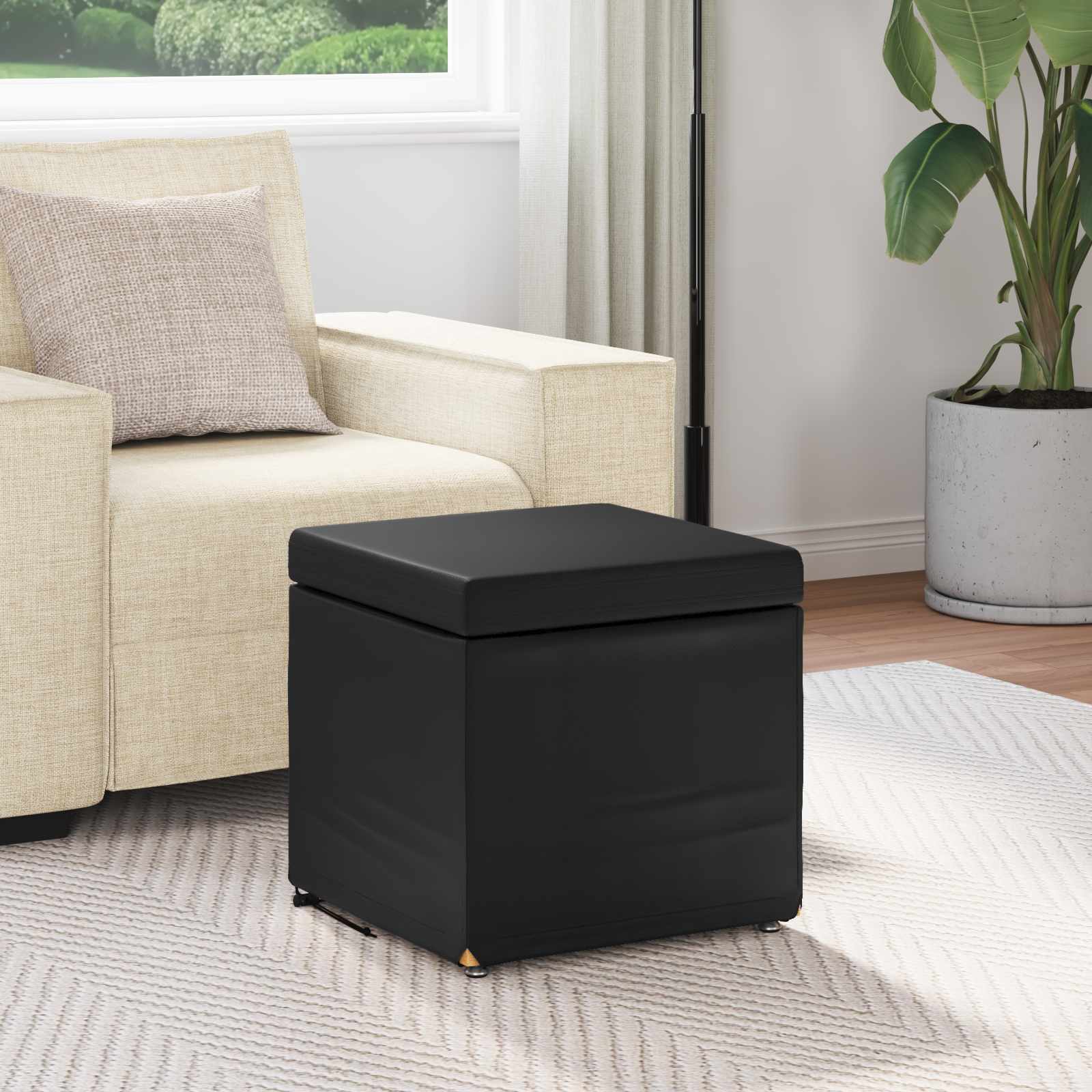 Hocker Schwarz 41 x 41 x 40 cm Kunstleder und Engineering Holz