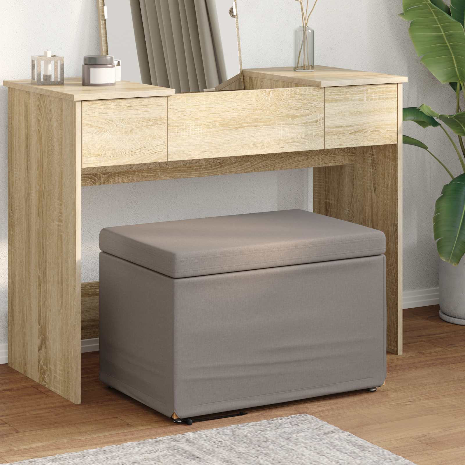 Hocker Taupe 61 x 41 x 40 cm Stoff und Pressholz