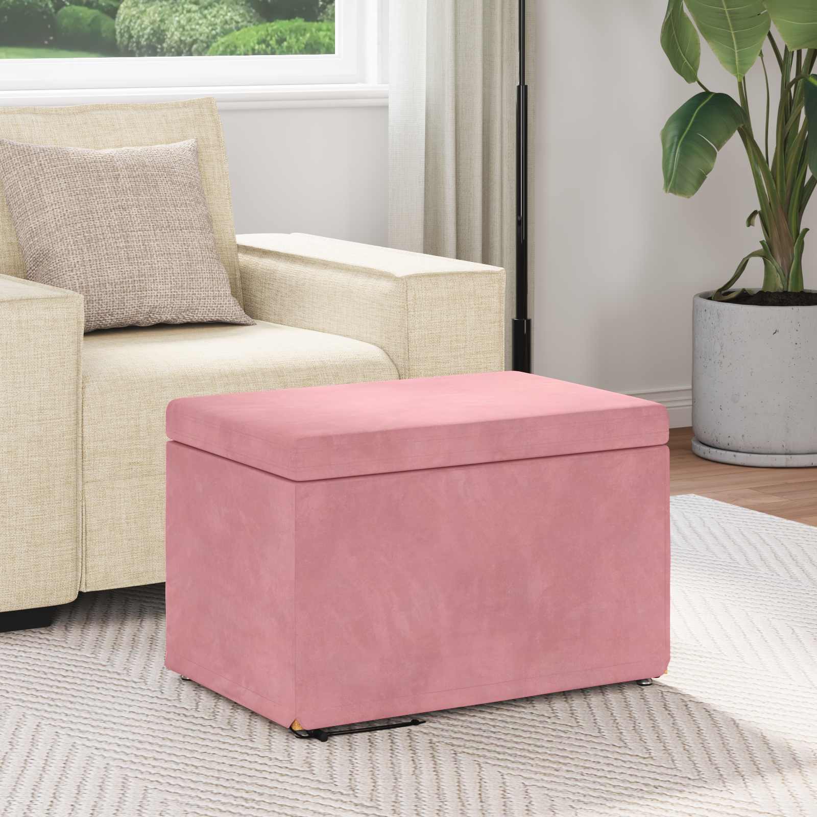 Hocker Rosa 61 x 41 x 40 cm Samt und Engineering Holz