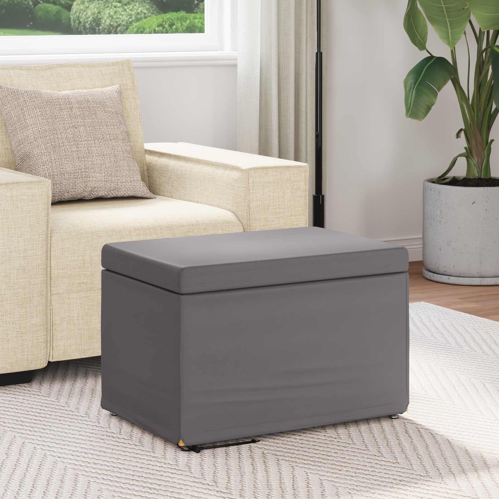 Hocker Grau 61 x 41 x 40 cm Kunstleder und Engineering Holz