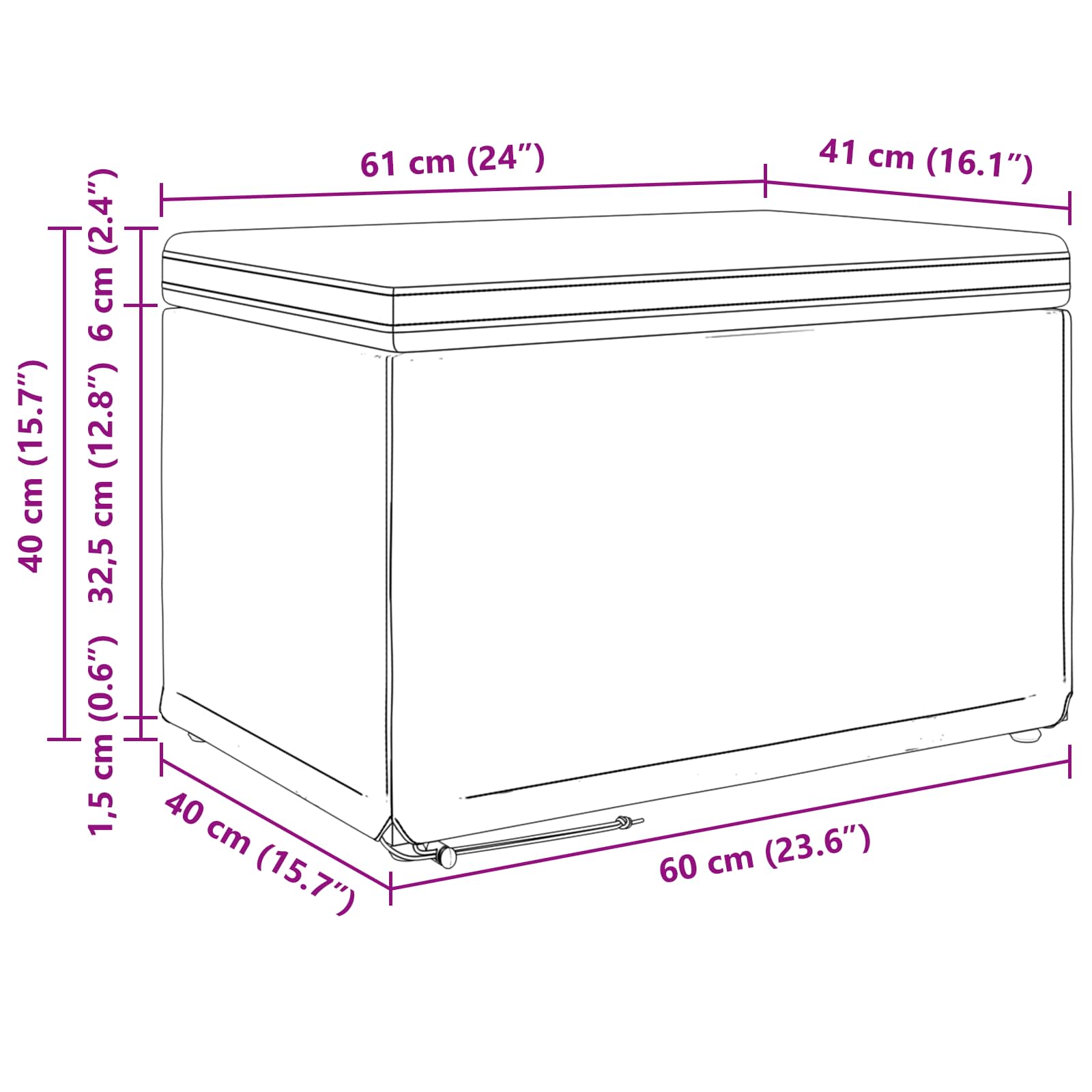 Hocker Schwarz 61 x 41 x 40 cm Kunstleder und Engineering Holz