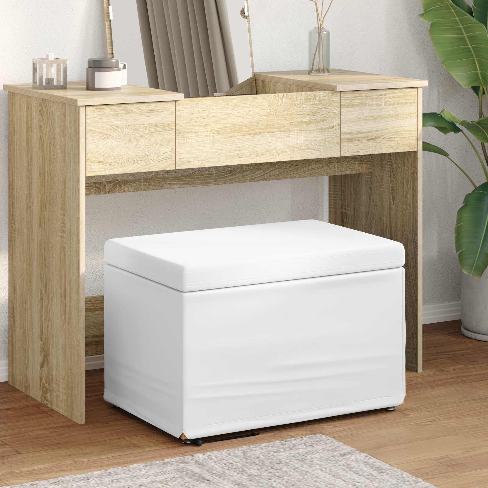 Hocker Weiß 61 x 41 x 40 cm Kunstleder und Engineering Holz