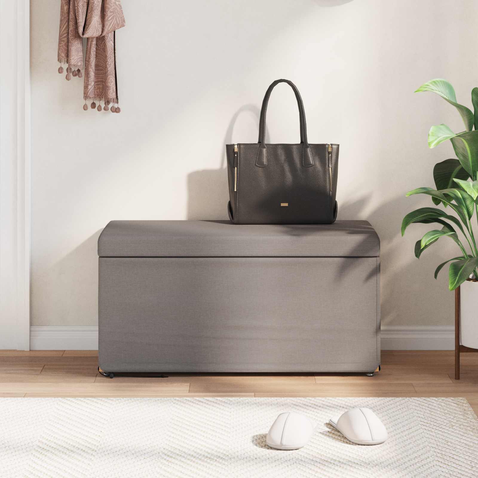 Hocker Taupe 81 x 41 x 40 cm Stoff und Pressholz
