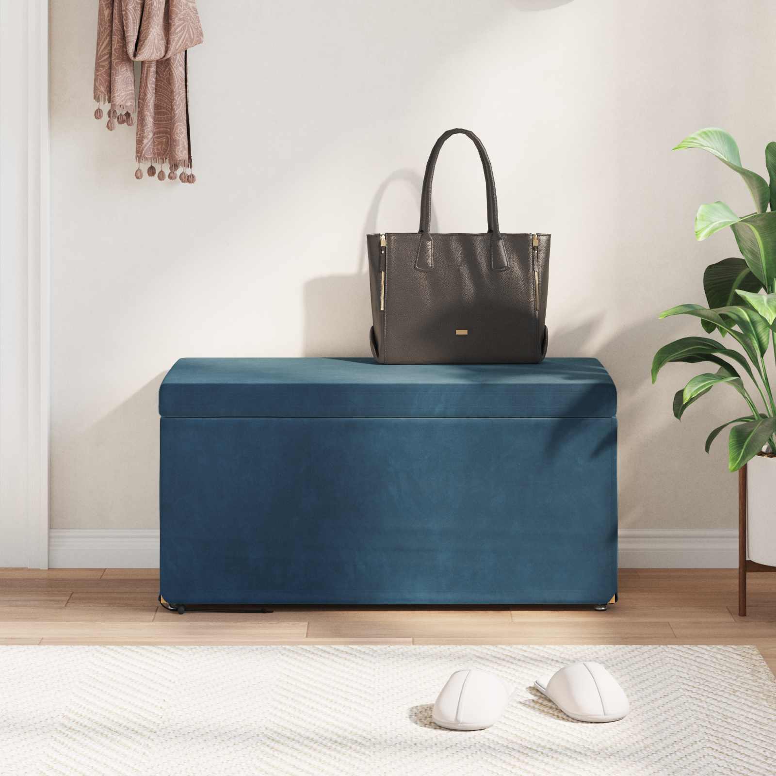 Hocker Blau 81 x 41 x 40 cm Samt und Engineering Holz