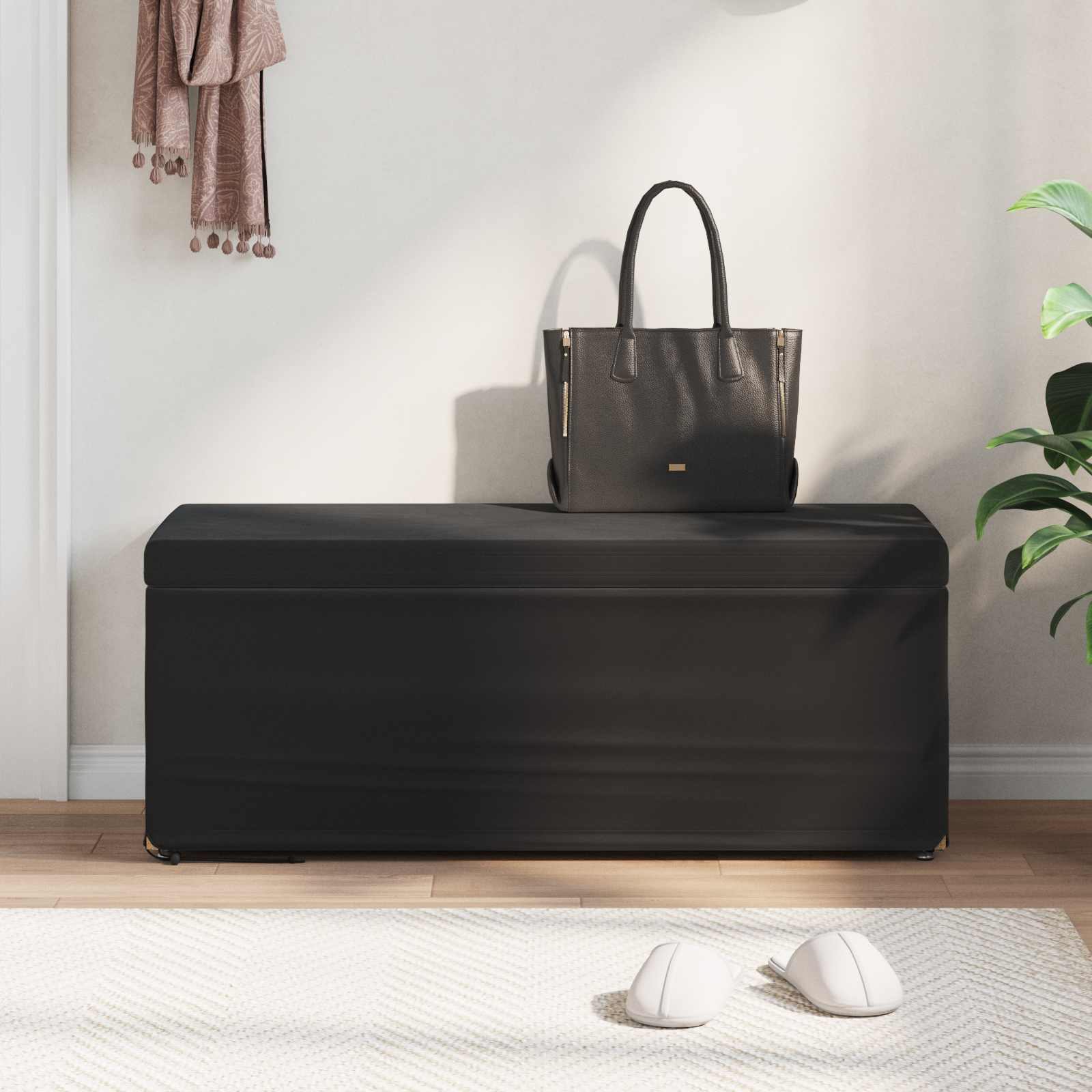 Hocker Schwarz 101 x 41 x 40 cm Samt und Engineering Holz