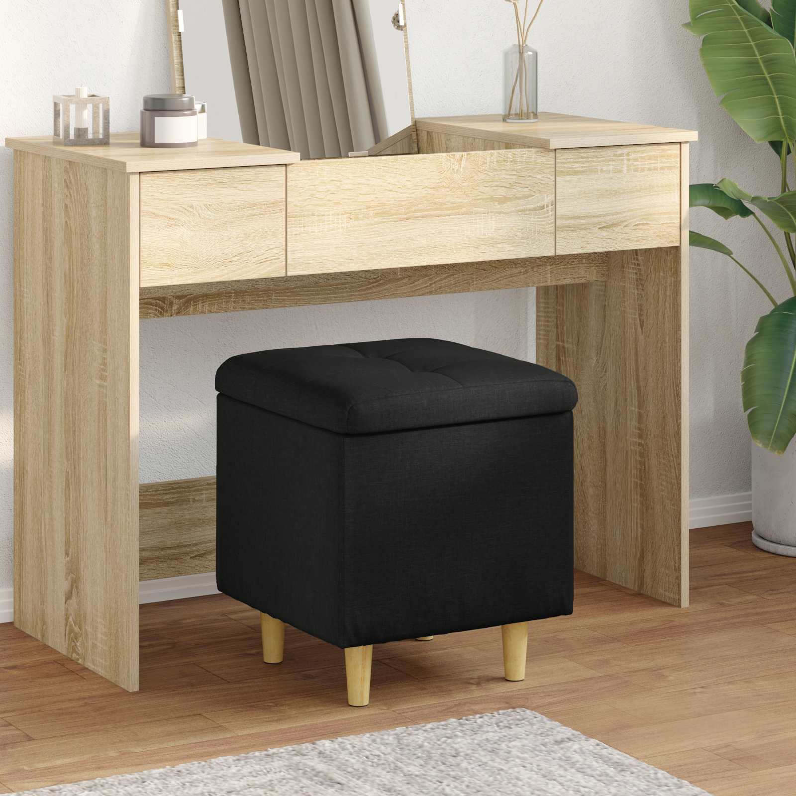 Aufbewahrungsottomane mit Kissen Schwarz 40 x 40 x 45 cm Stoff