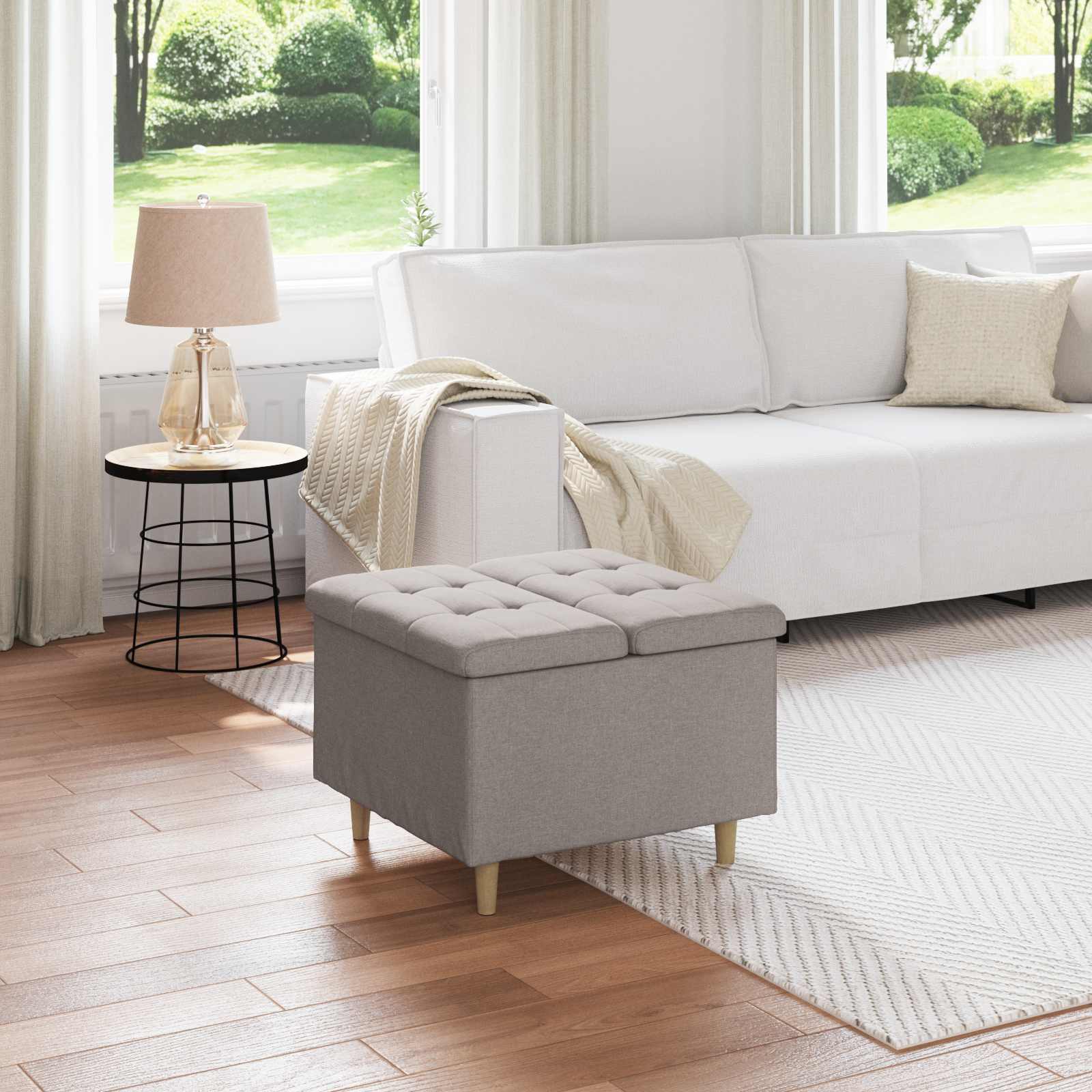 Aufbewahrungsottomane mit Kissen Taupe 60 x 60 x 45 cm Stoff