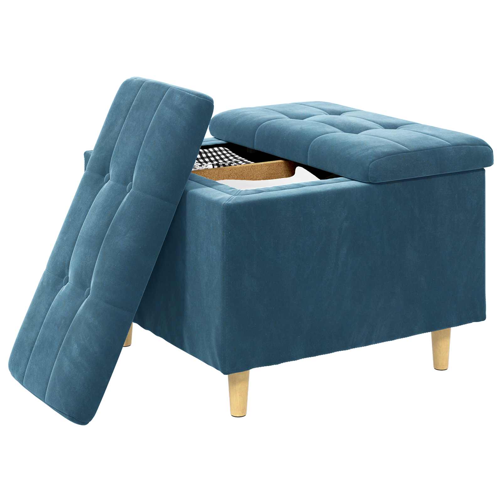 Aufbewahrungsottomane mit Kissen Blau 60 x 60 x 45 cm Samt