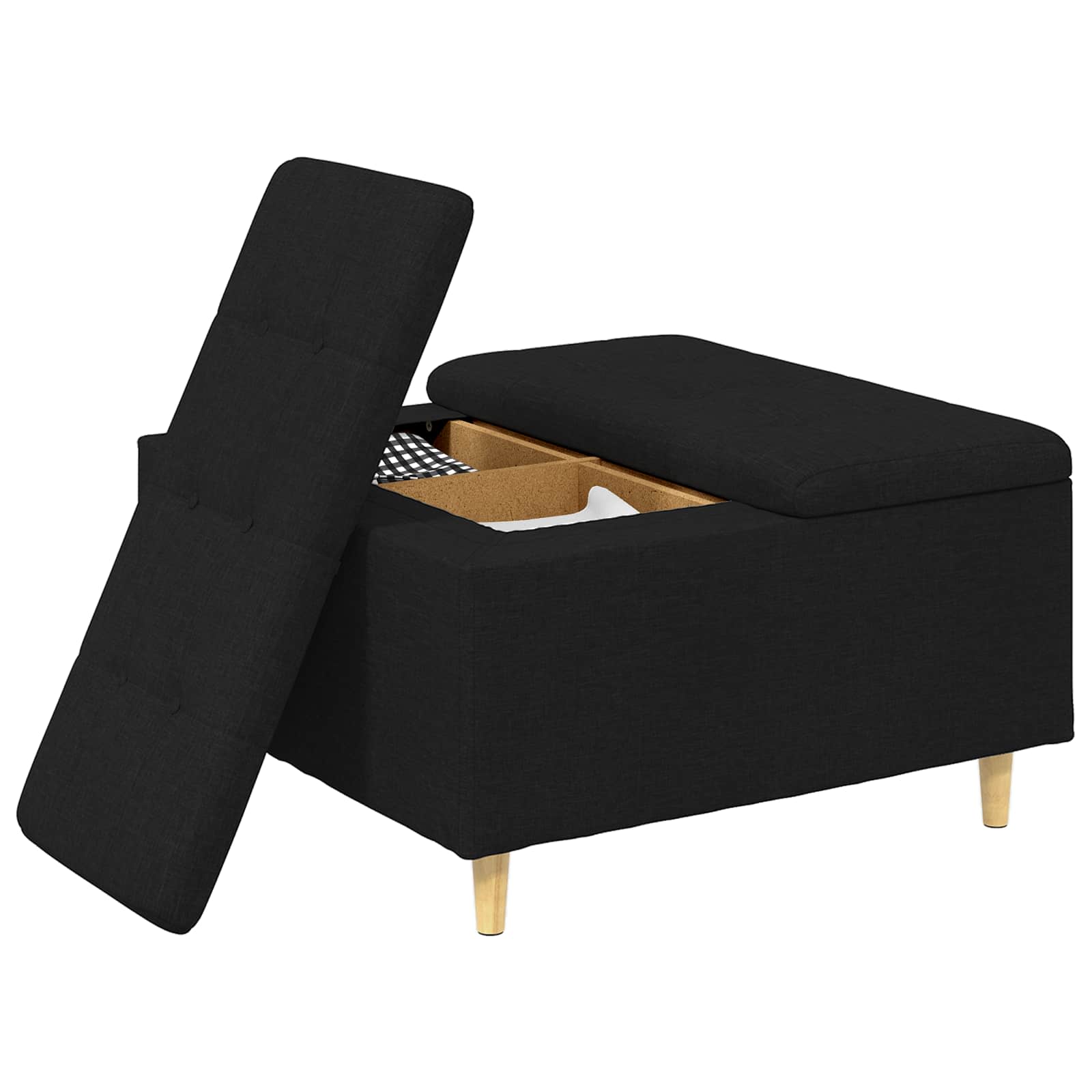 Aufbewahrungsottomane mit Kissen Schwarz 80 x 80 x 45 cm Stoff