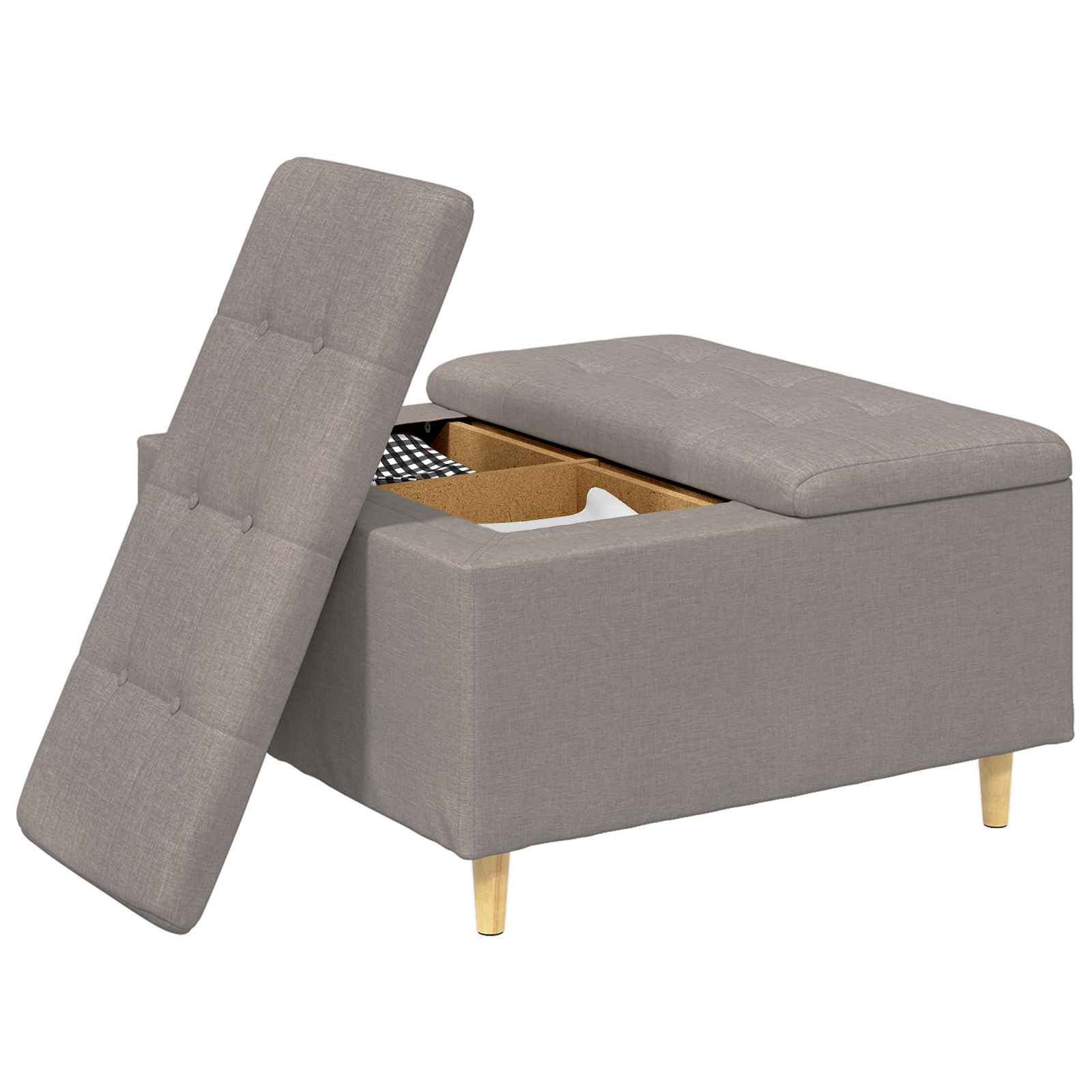 Aufbewahrungsottomane mit Kissen Taupe 80 x 80 x 45 cm Stoff