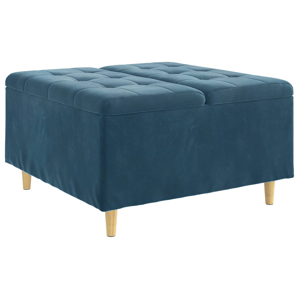 Aufbewahrungsottomane mit Kissen Blau 80 x 80 x 45 cm Samt