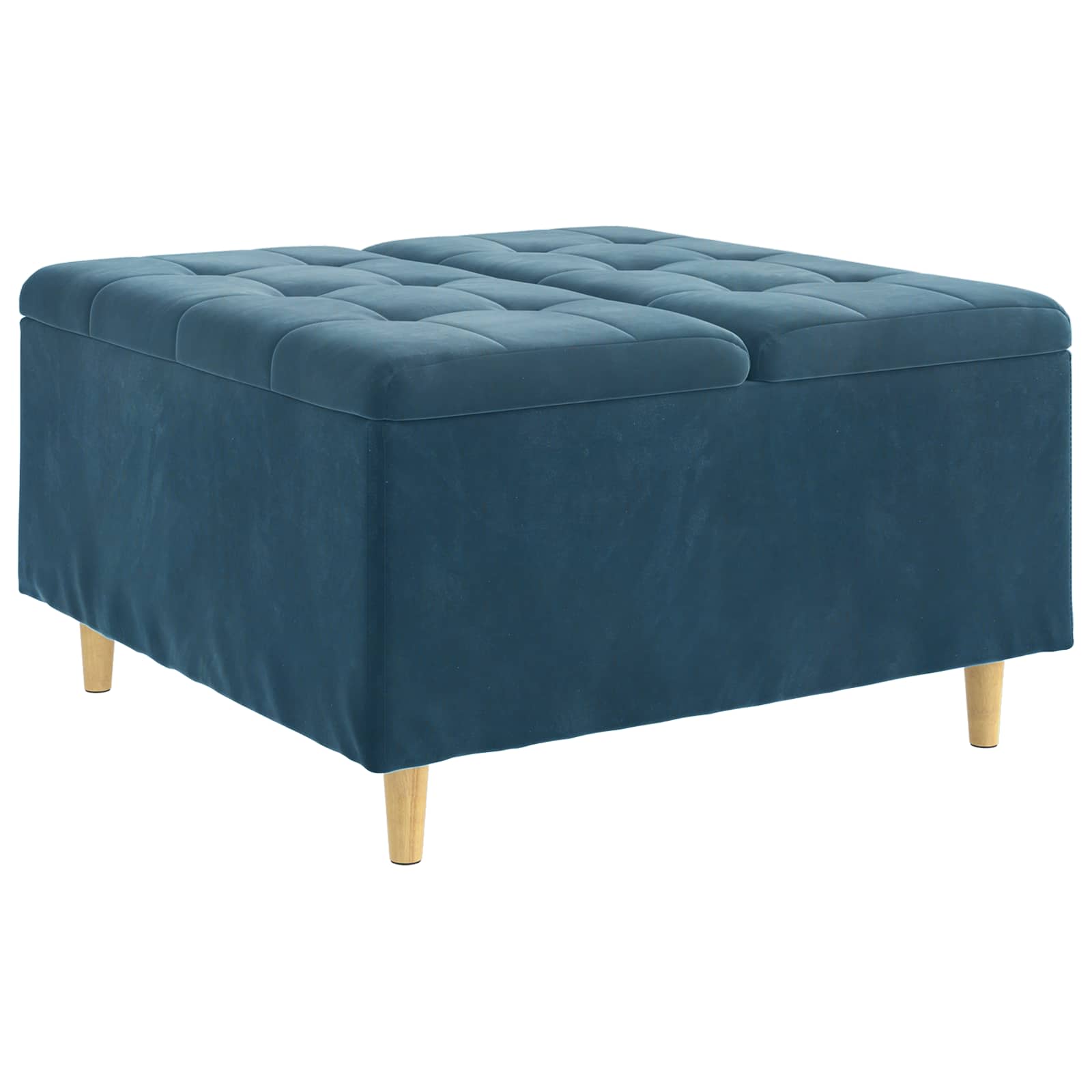 Aufbewahrungsottomane mit Kissen Blau 80 x 80 x 45 cm Samt