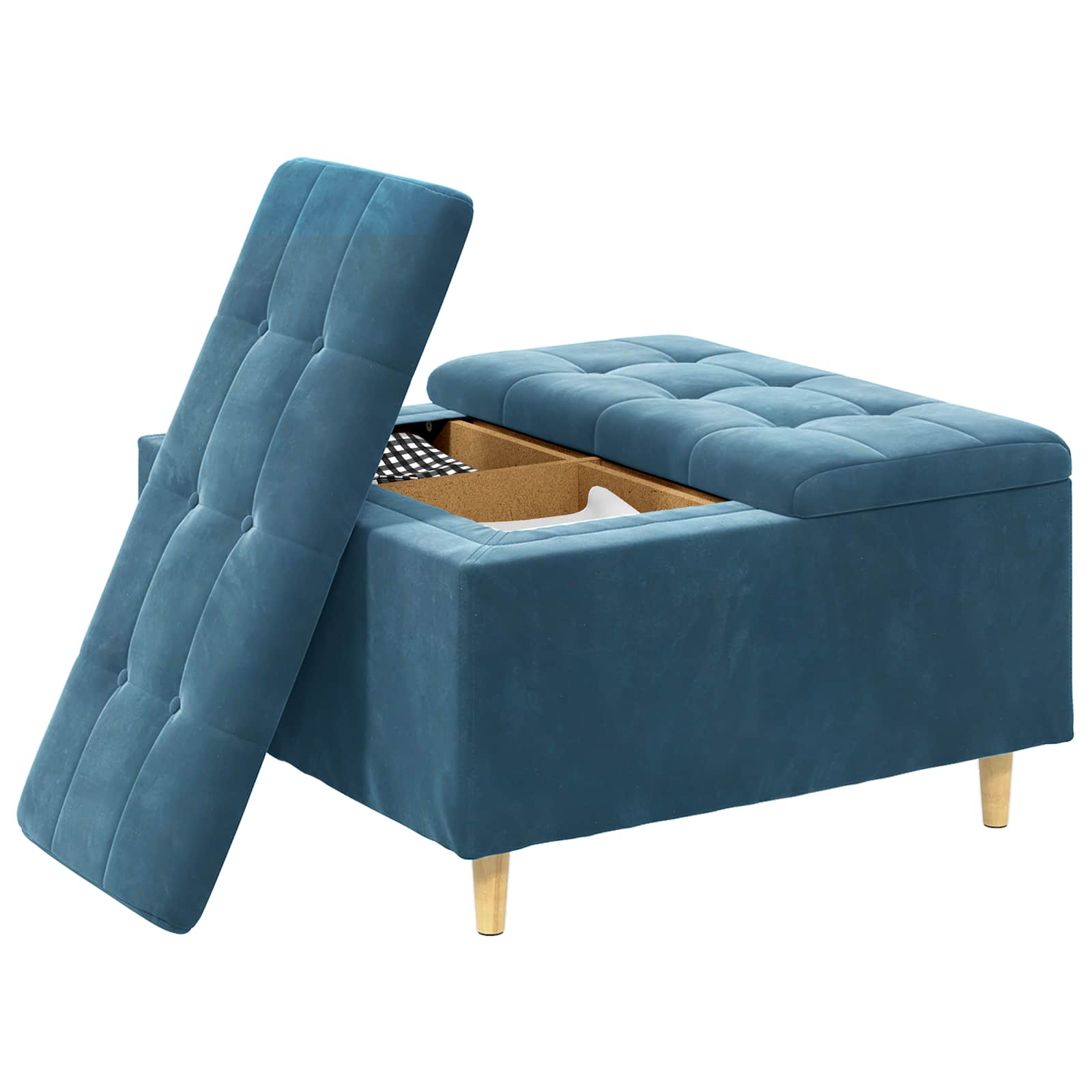 Aufbewahrungsottomane mit Kissen Blau 80 x 80 x 45 cm Samt